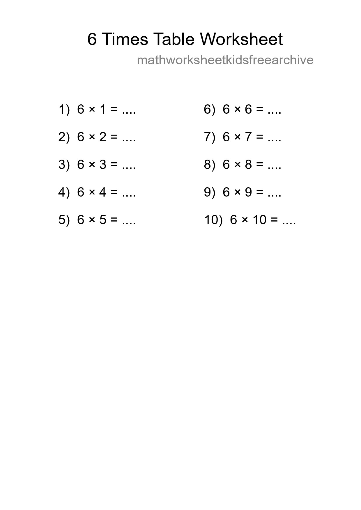 6 Times Table Worksheet For Grade 3 - Part 97