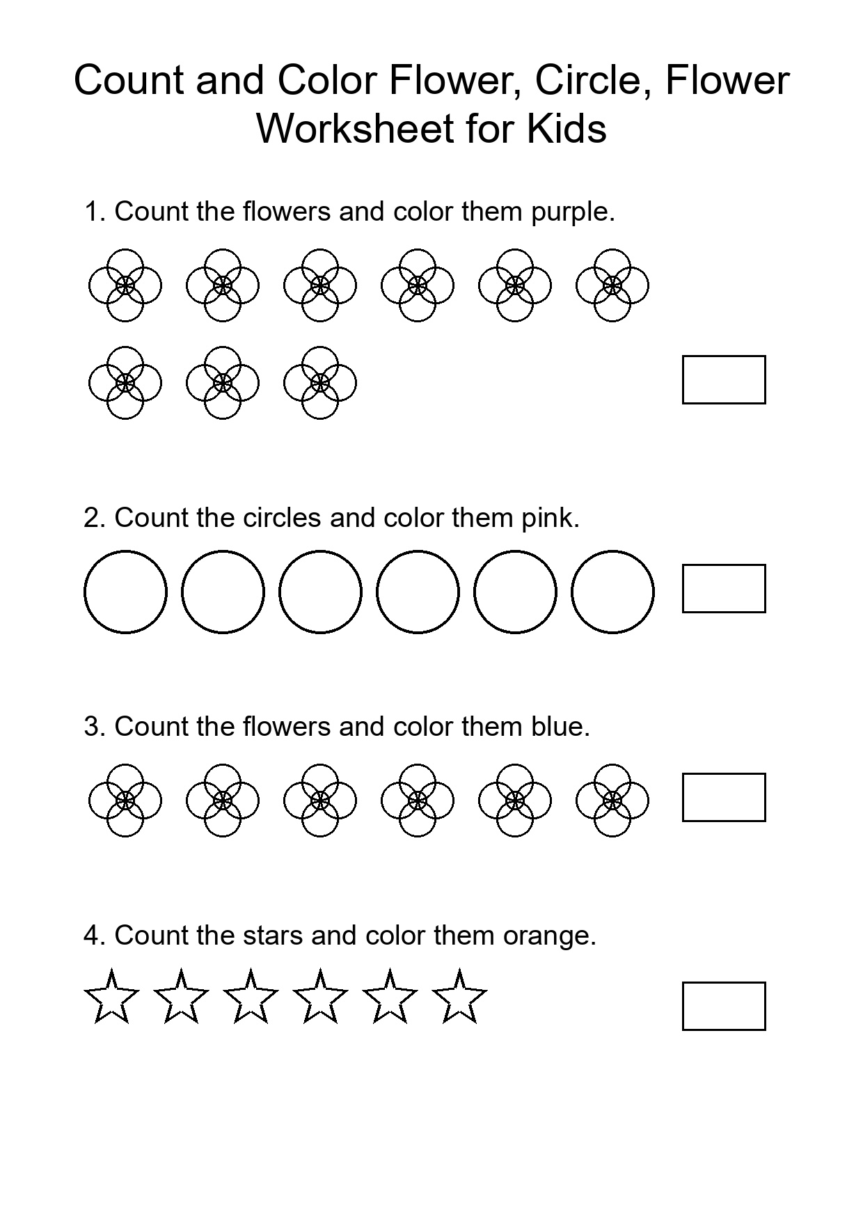 Count and Color Flower, Circle, Flower Worksheet for Kids