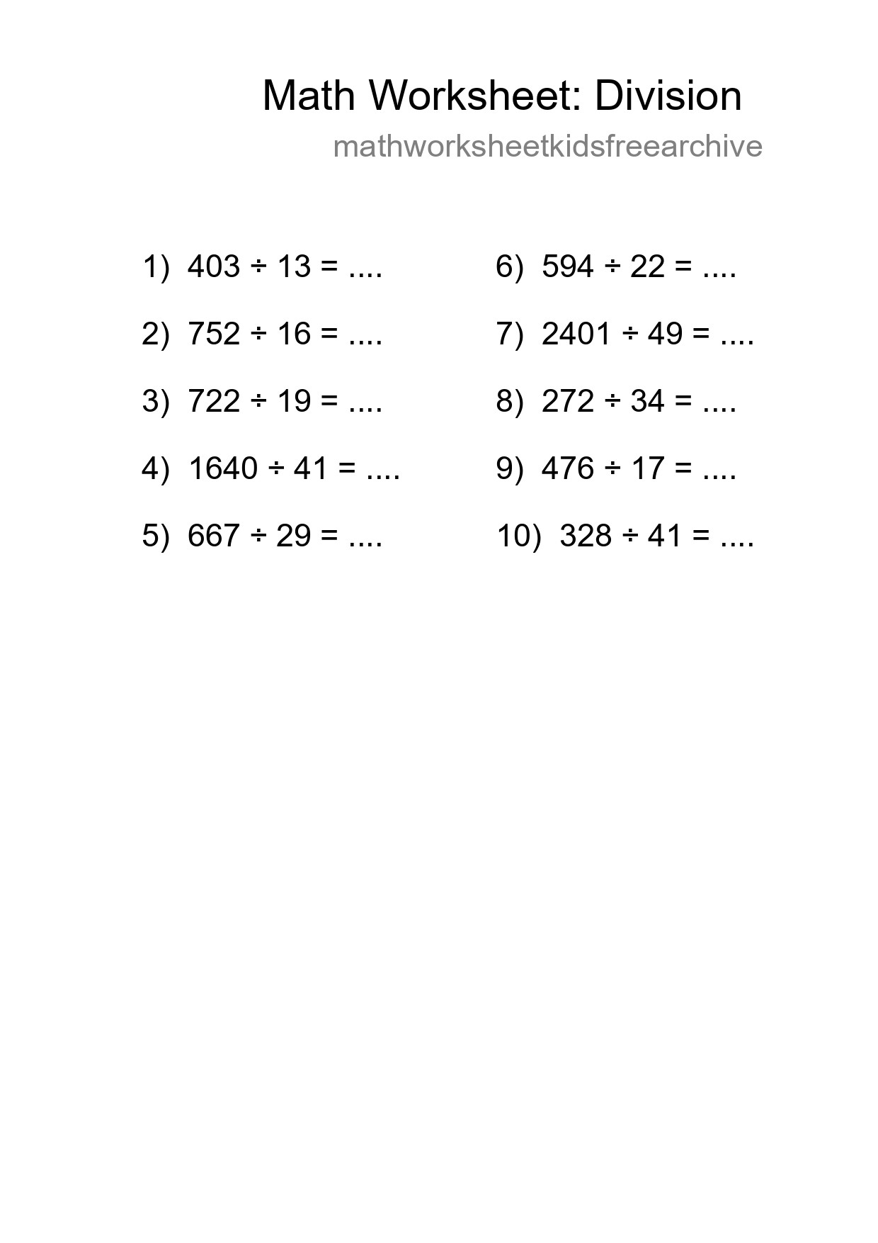 Free 10 Division Math Worksheet For Grade 2 With Answers - Part 246
