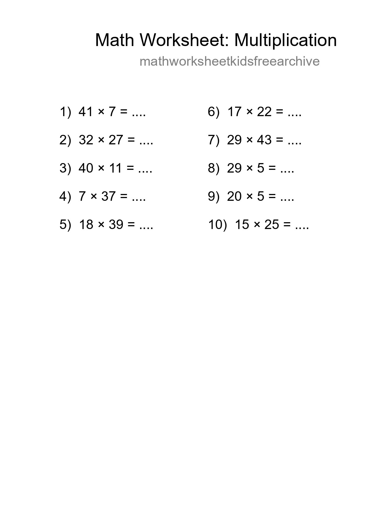 Free 10 Multiplication Math Worksheet For Grade 2 With Answers - Part 161