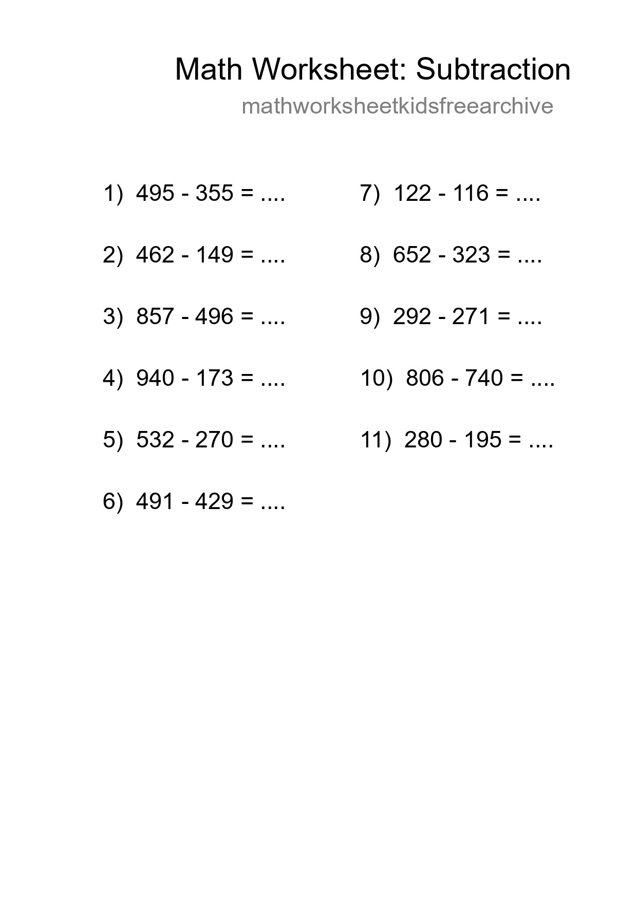 Free 11 Subtraction Math Worksheet For Grade 5 With Answers - Part 239