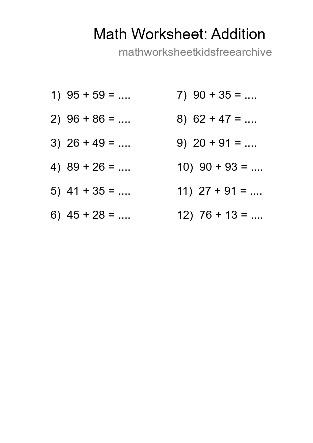 Free 12 Addition Math Worksheet For Grade 3 - Part 67