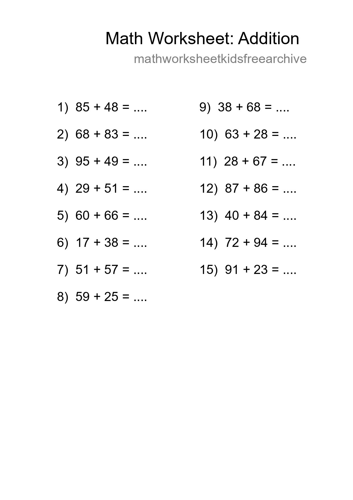 Free 15 Addition Math Worksheet For Grade 3 - Part 166