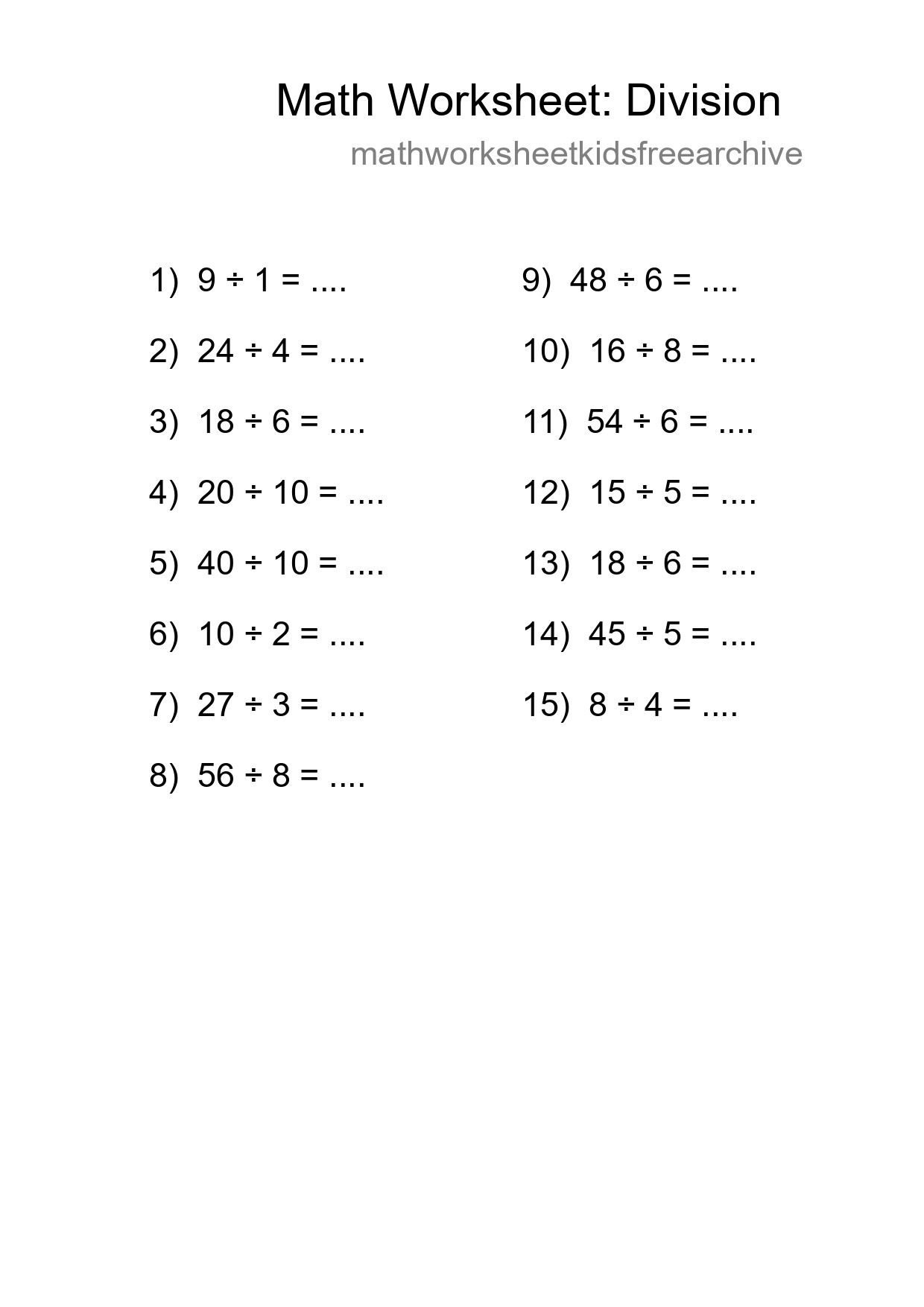 Free 15 Division Math Worksheet For Grade 1 With Answers - Part 169