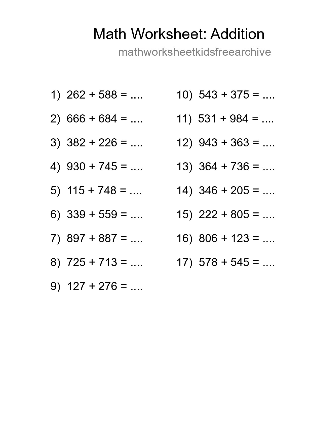 Free 17 Addition Math Worksheet For Grade 5 - Part 78
