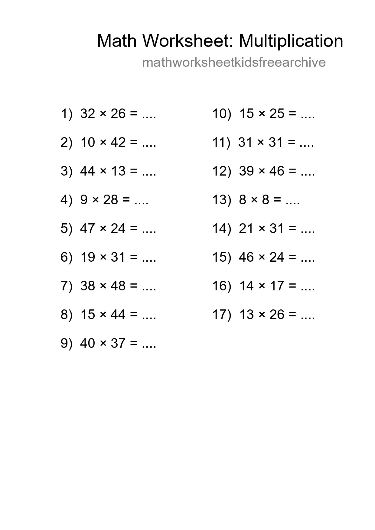 Free 17 Multiplication Math Worksheet For Grade 2 - Part 117