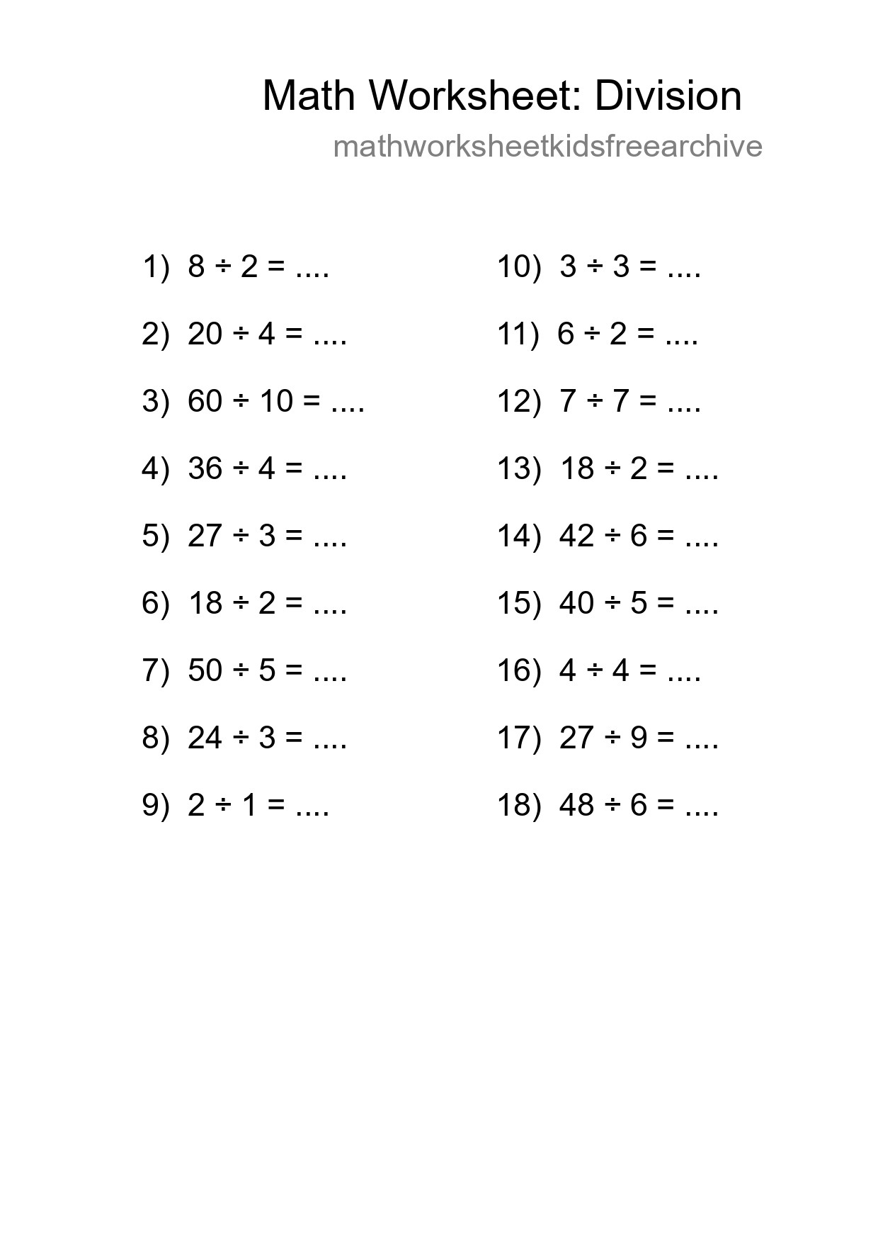 Free 18 Division Math Worksheet For Grade 1 - Part 147