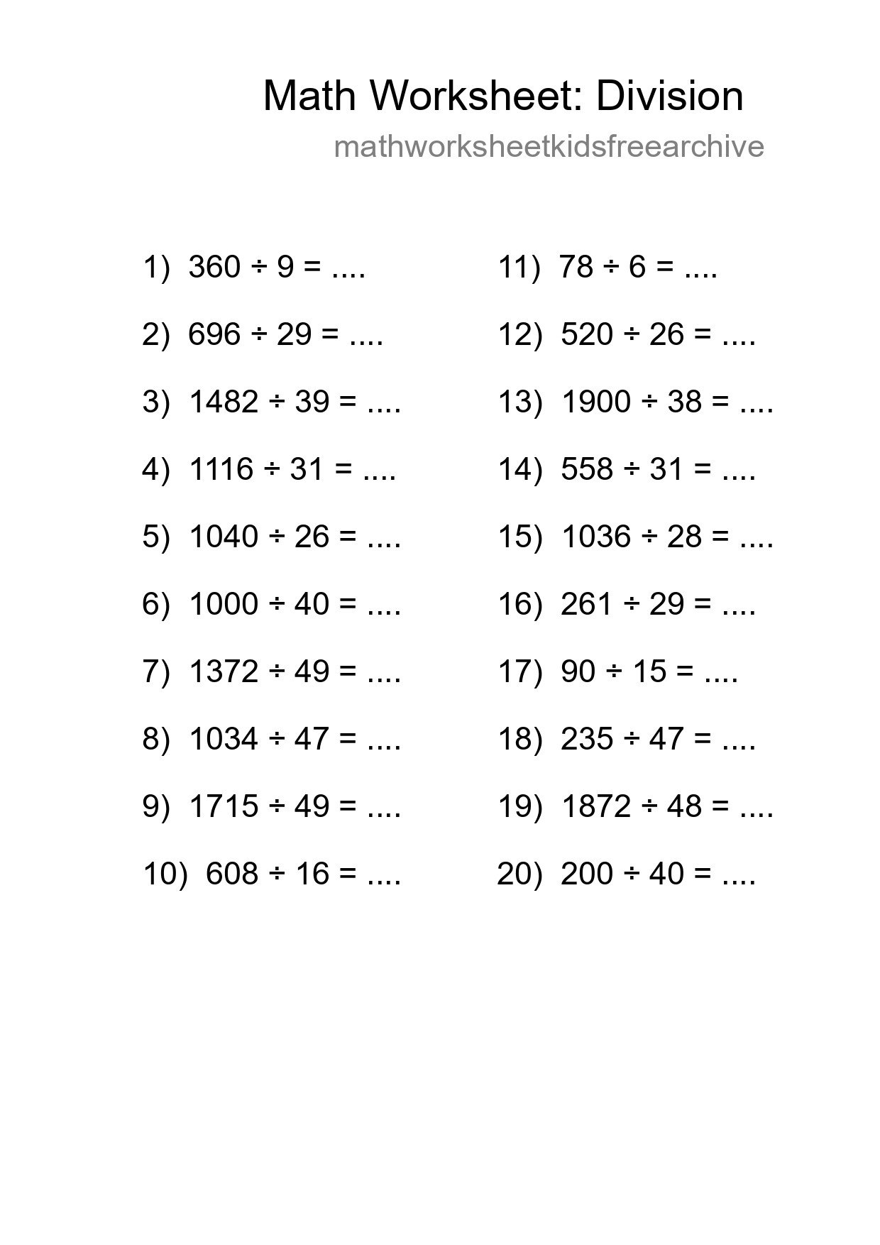Free 20 Division Math Worksheet For Grade 2 - Part 15