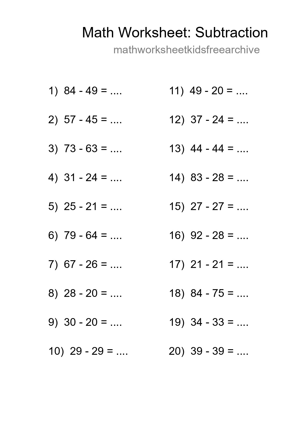 Free 20 Subtraction Math Worksheet For Grade 3 - Part 19
