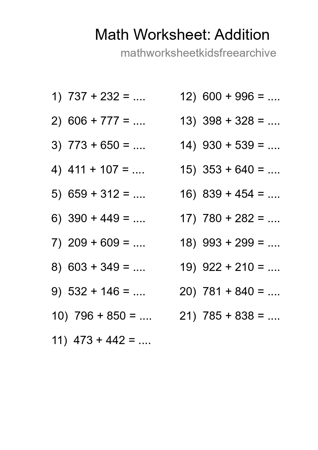 Free 21 Addition Math Worksheet For Grade 5 With Answers - Part 122