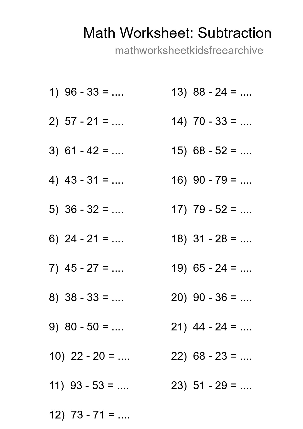 Free 23 Subtraction Math Worksheet For Grade 3 With Answers - Part 85