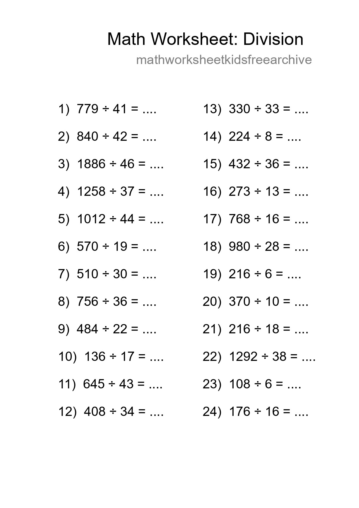Free 24 Division Math Worksheet For Grade 2 - Part 235