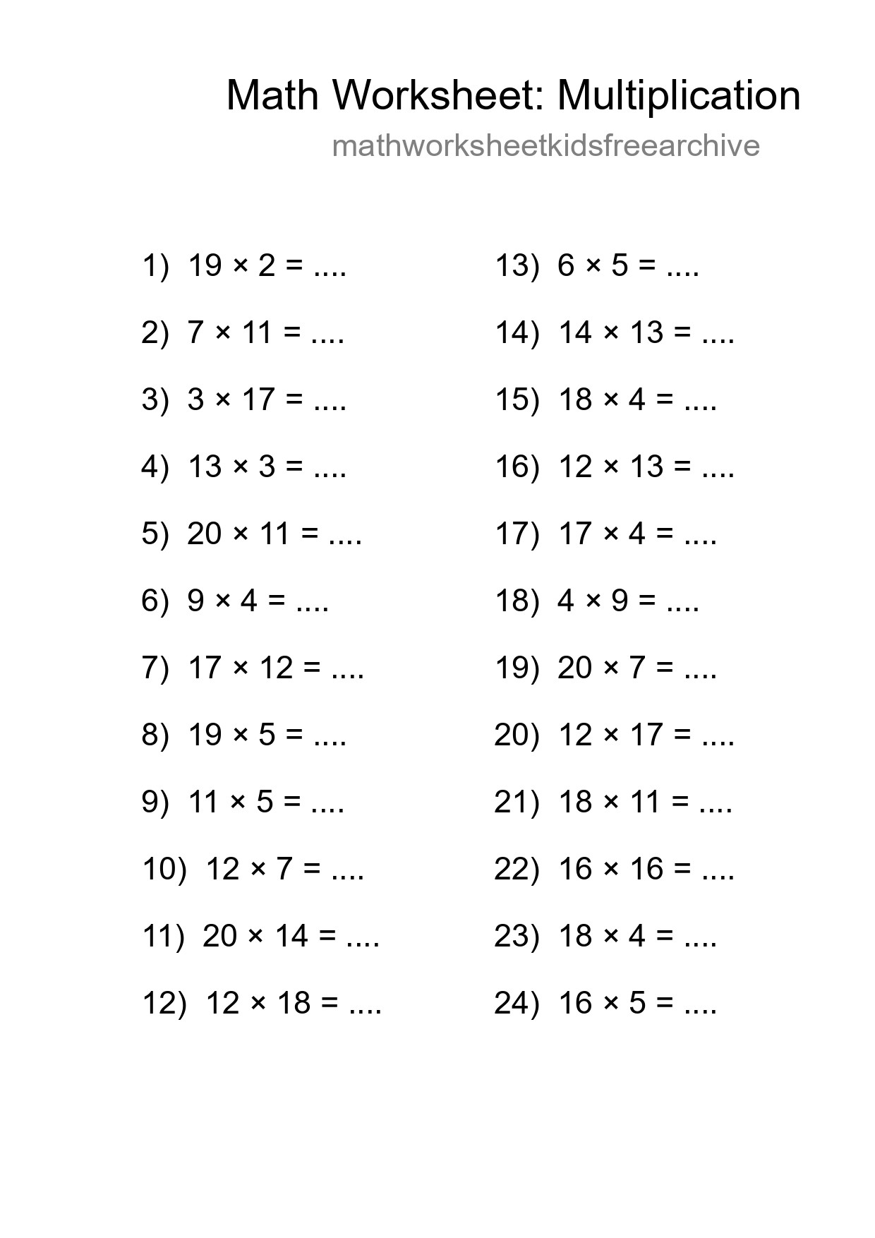 Free 24 Multiplication Math Worksheet For Grade 2 - Part 84