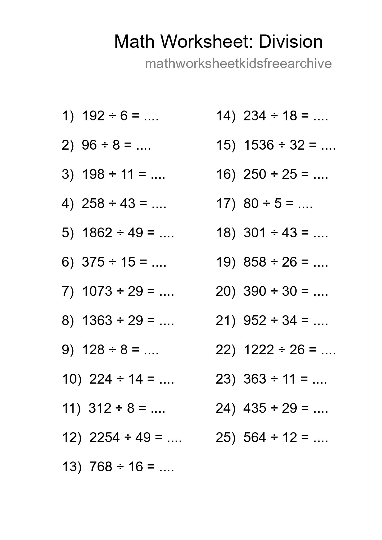 Free 25 Division Math Worksheet For Grade 2 With Answers - Part 48