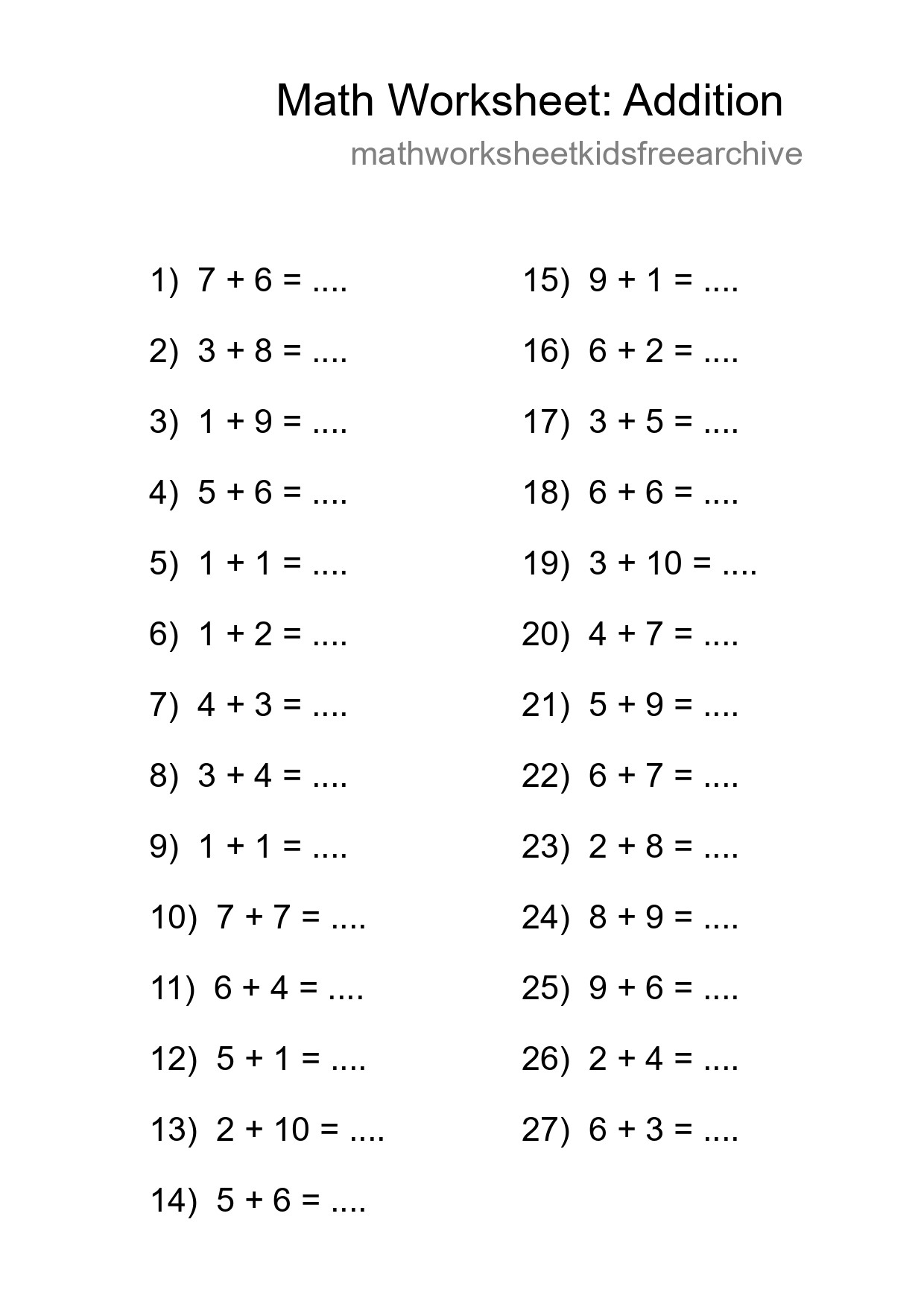 Free 27 Addition Math Worksheet For Grade 1 With Answers - Part 34