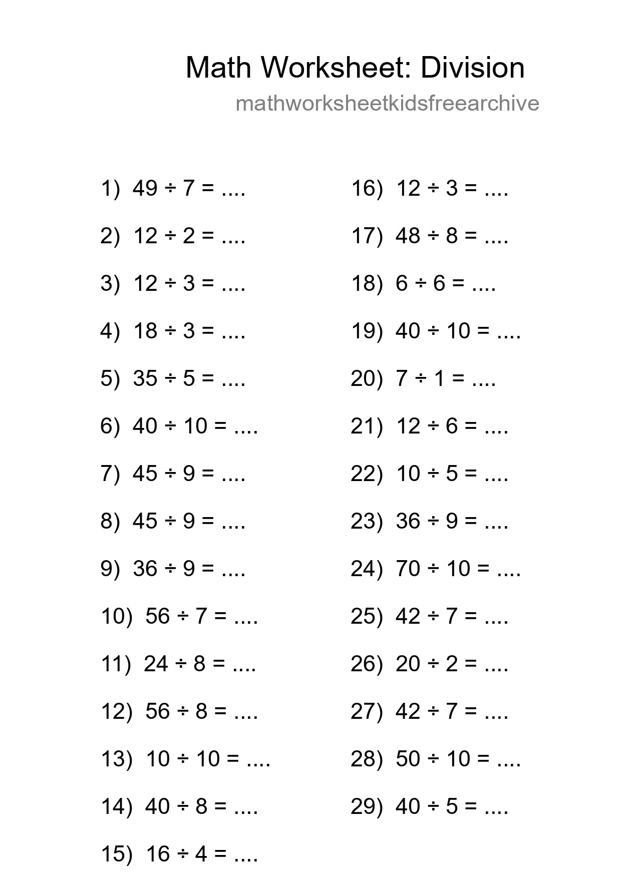 Free 29 Division Math Worksheet For Grade 1 - Part 213