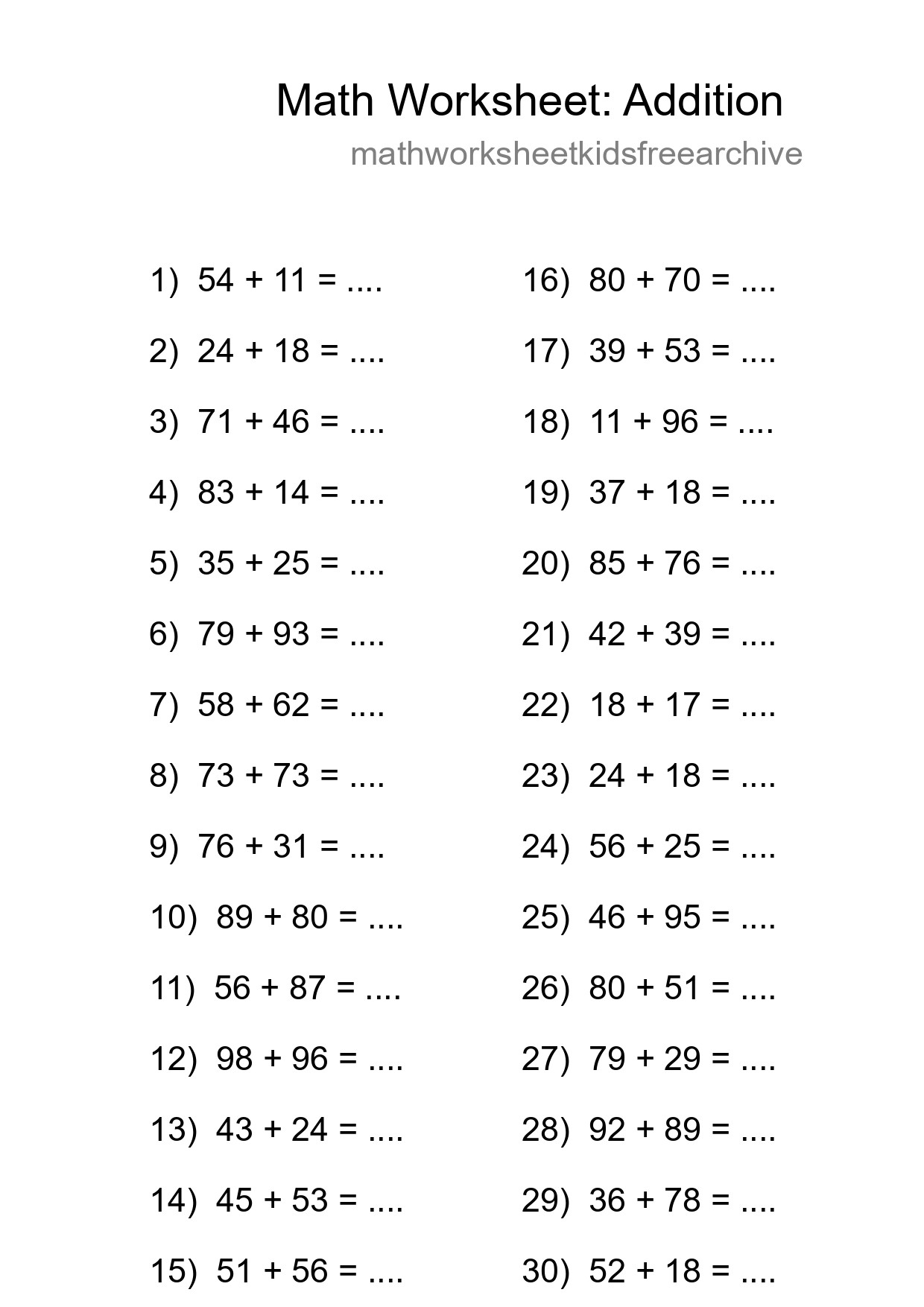 Free 30 Addition Math Worksheet For Grade 3 With Answers - Part 177