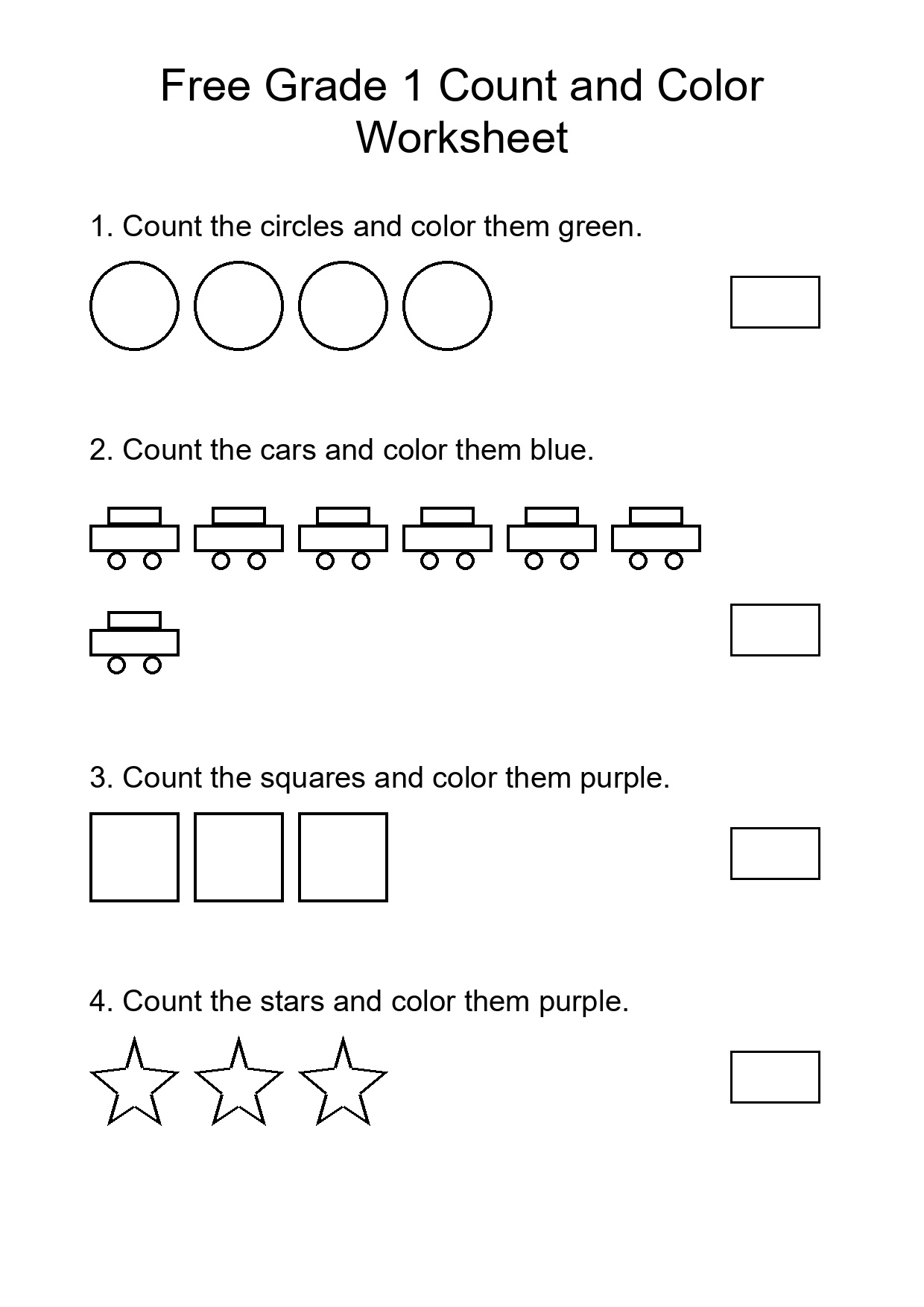 Free Grade 1 Count and Color Worksheet