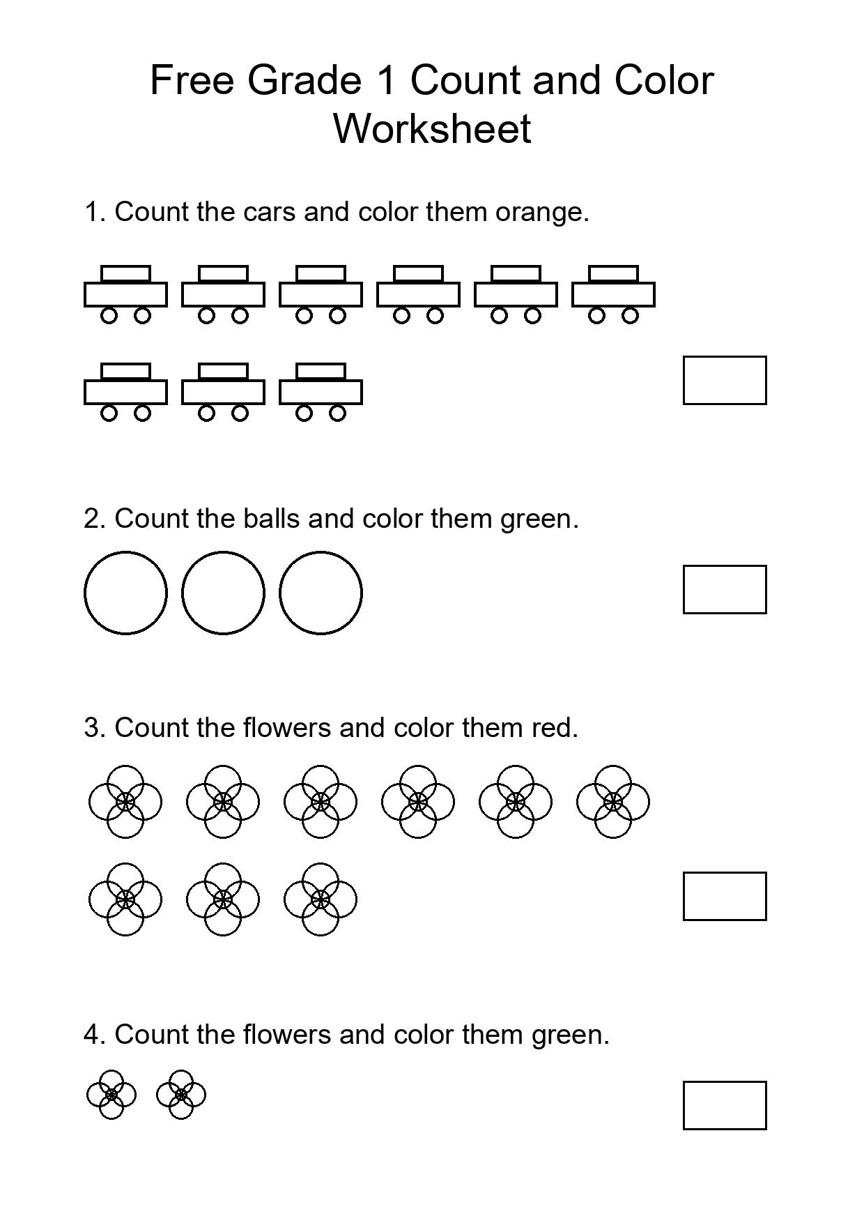 Free Grade 1 Count and Color Worksheet