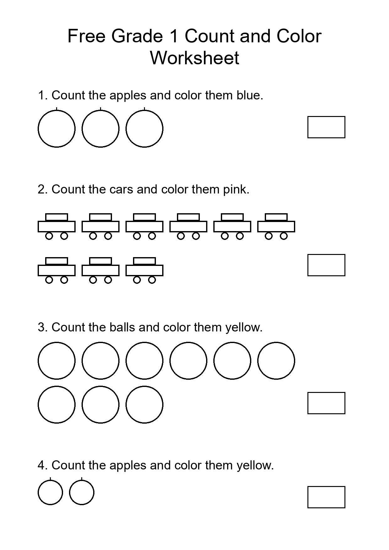 Free Grade 1 Count and Color Worksheet