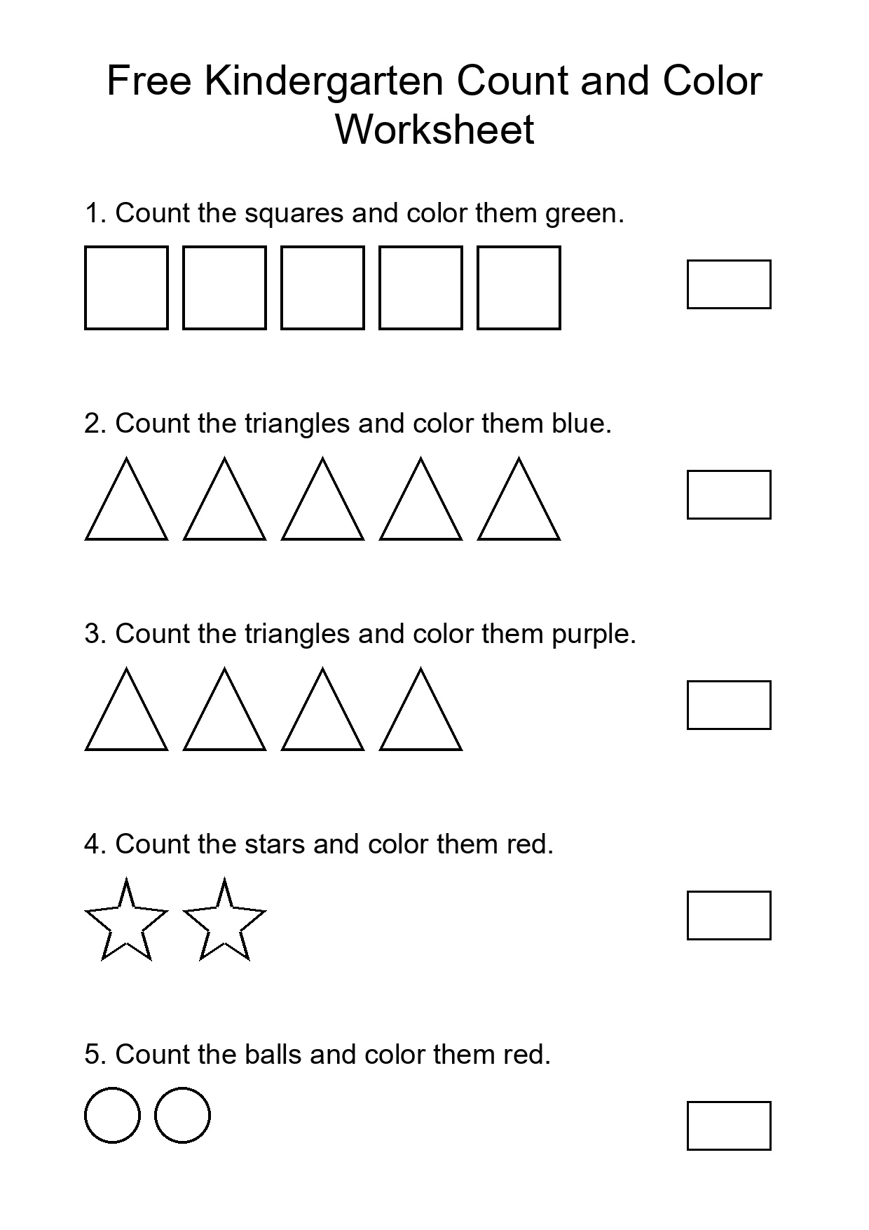 Free Kindergarten Count and Color Worksheet