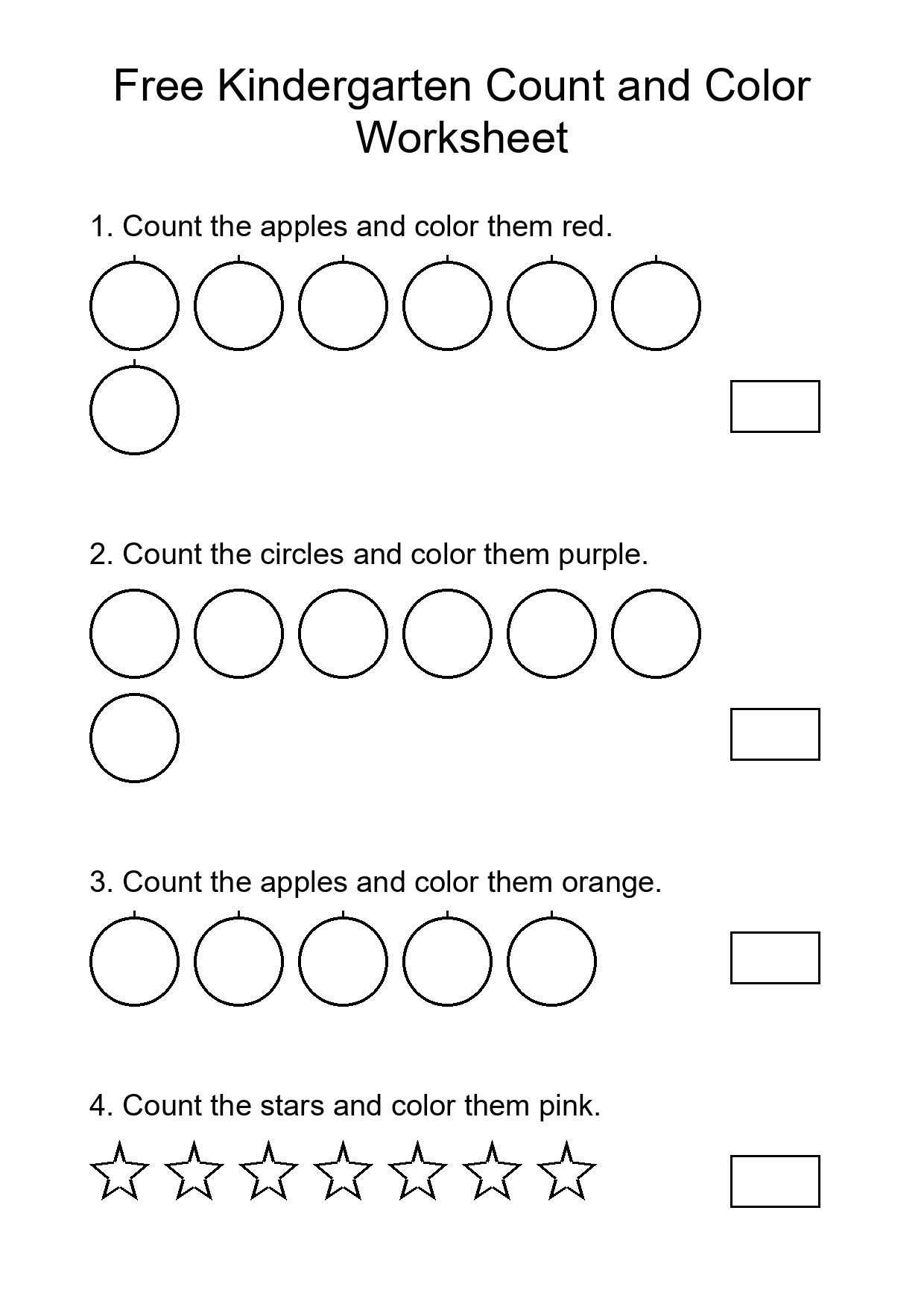 Free Kindergarten Count and Color Worksheet