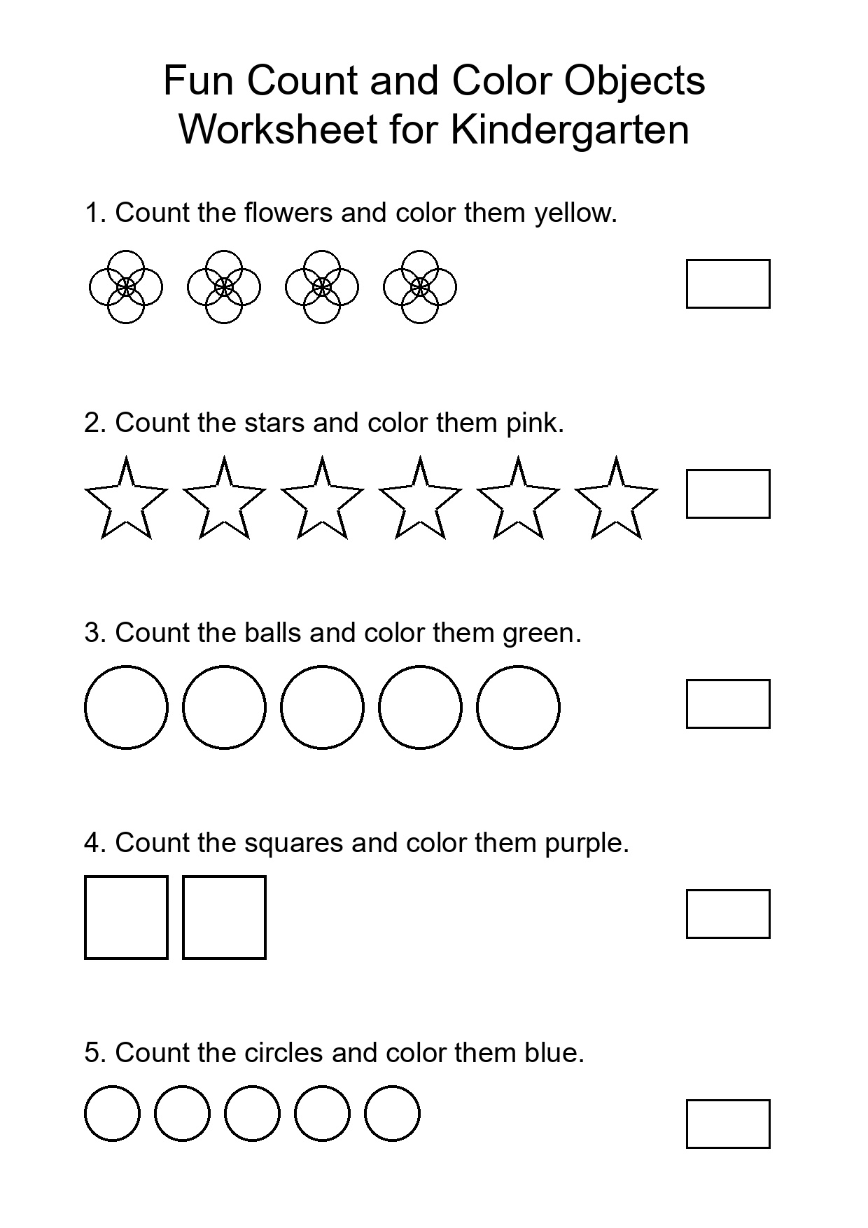 Fun Count and Color Objects Worksheet for Kindergarten