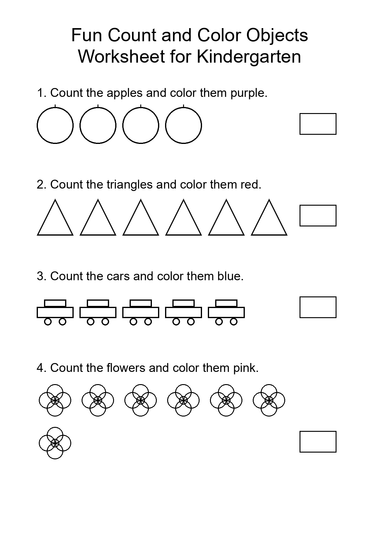 Fun Count and Color Objects Worksheet for Kindergarten