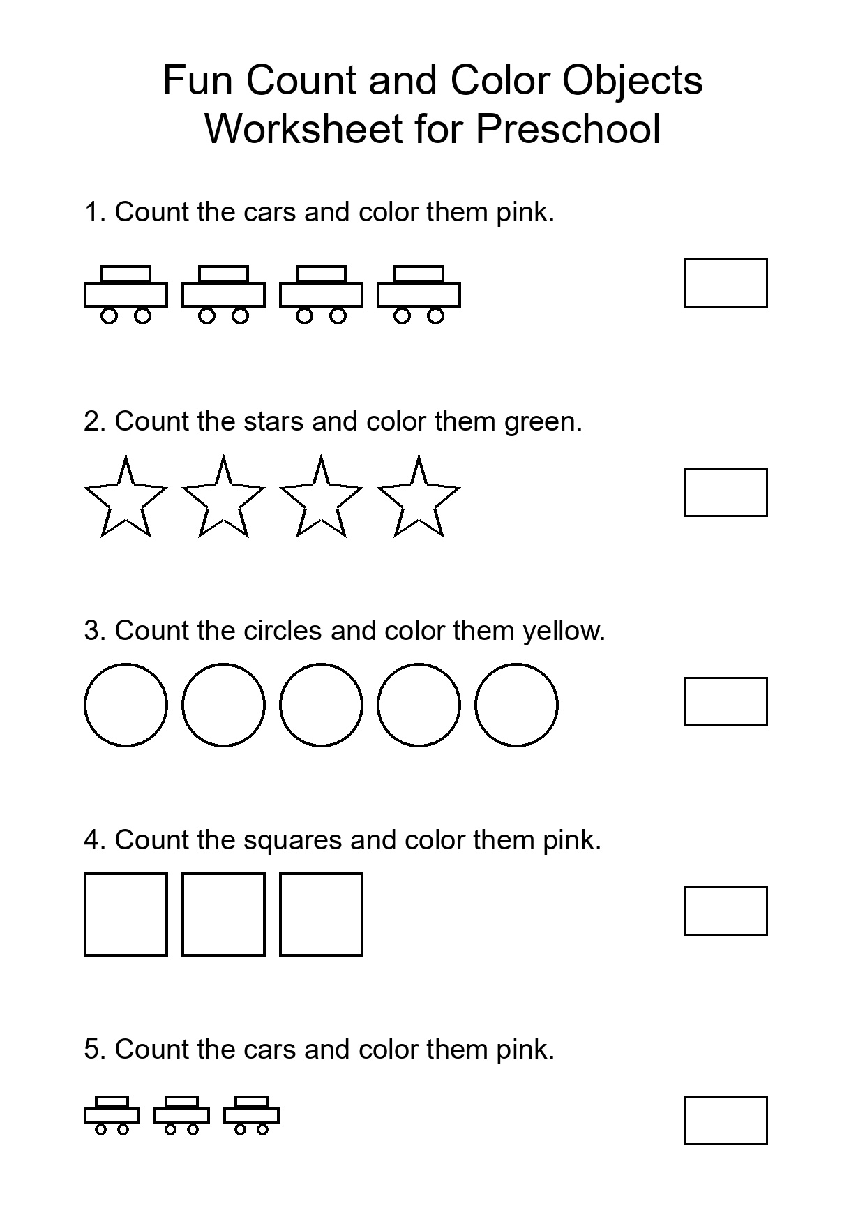 Fun Count and Color Objects Worksheet for Preschool