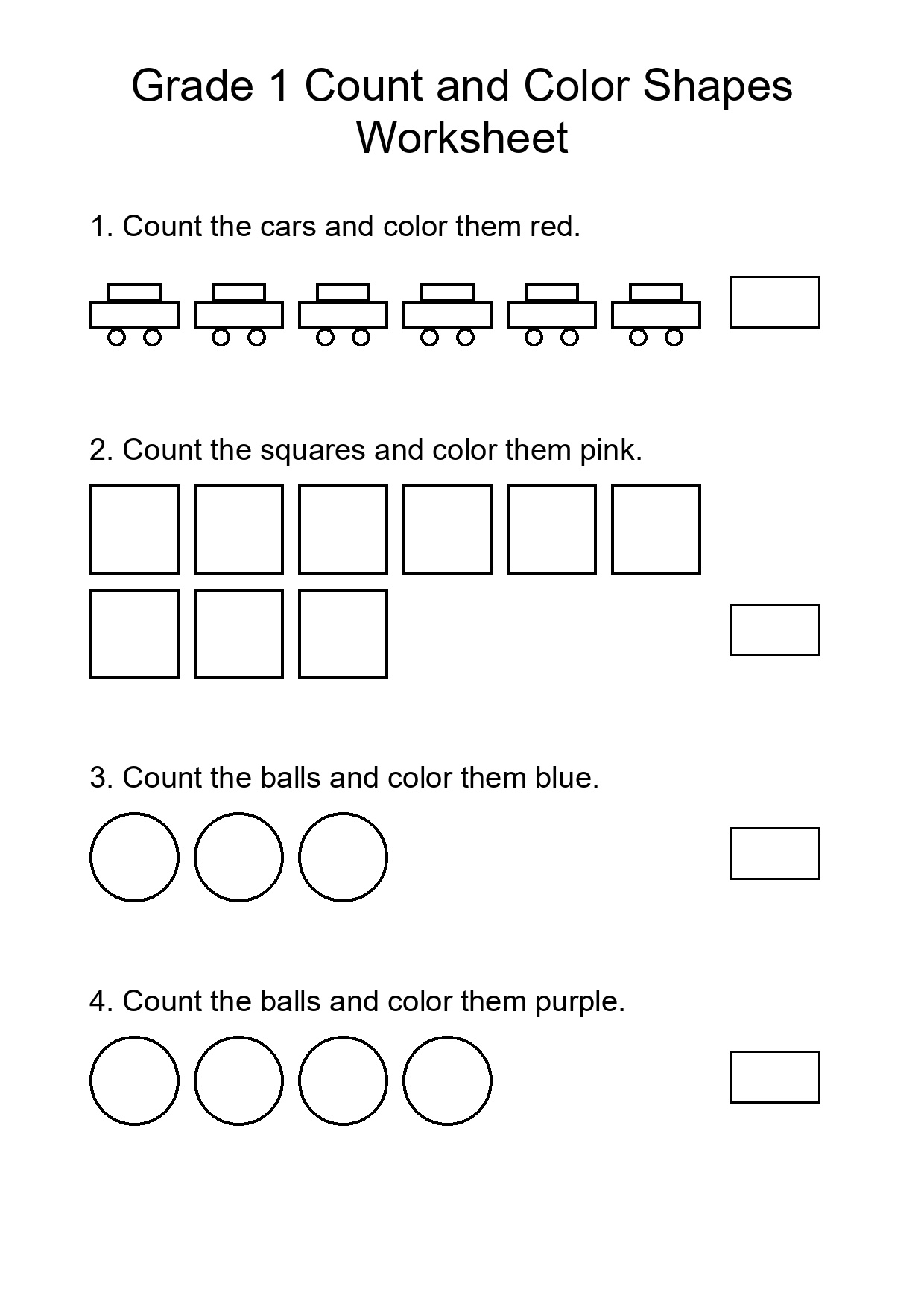 Grade 1 Count and Color Shapes Worksheet