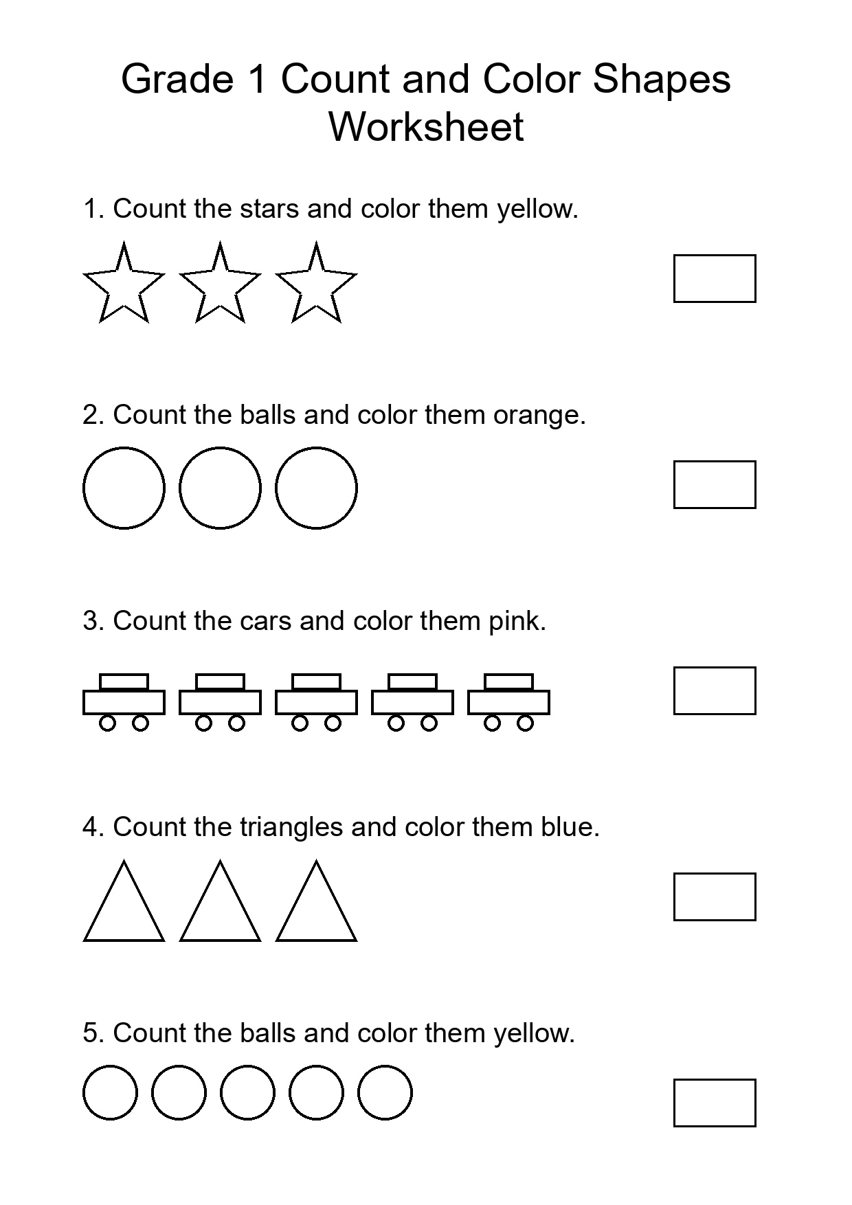 Grade 1 Count and Color Shapes Worksheet