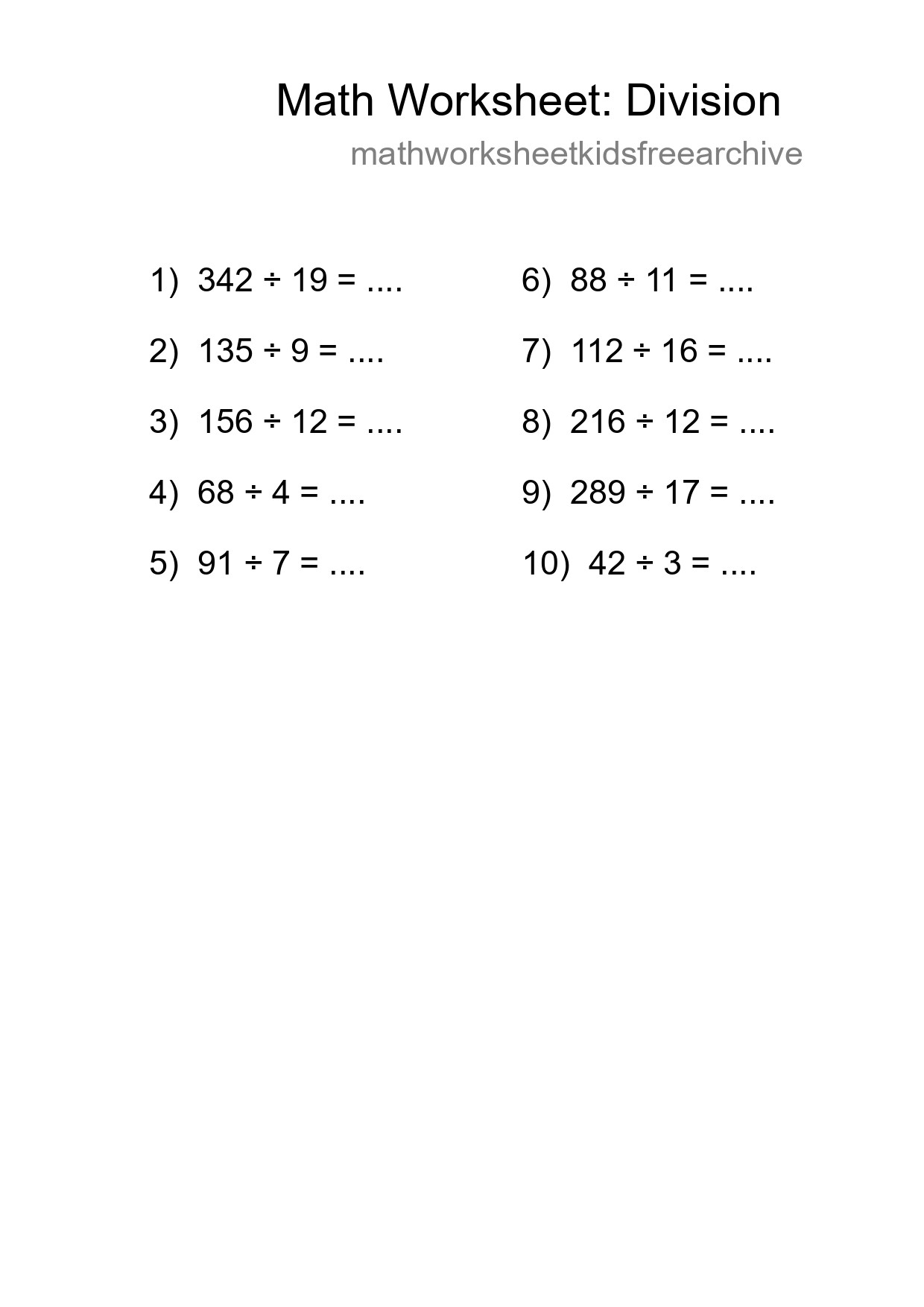 Grade 2 Division Practice Worksheet (10 Problems) - Part 26