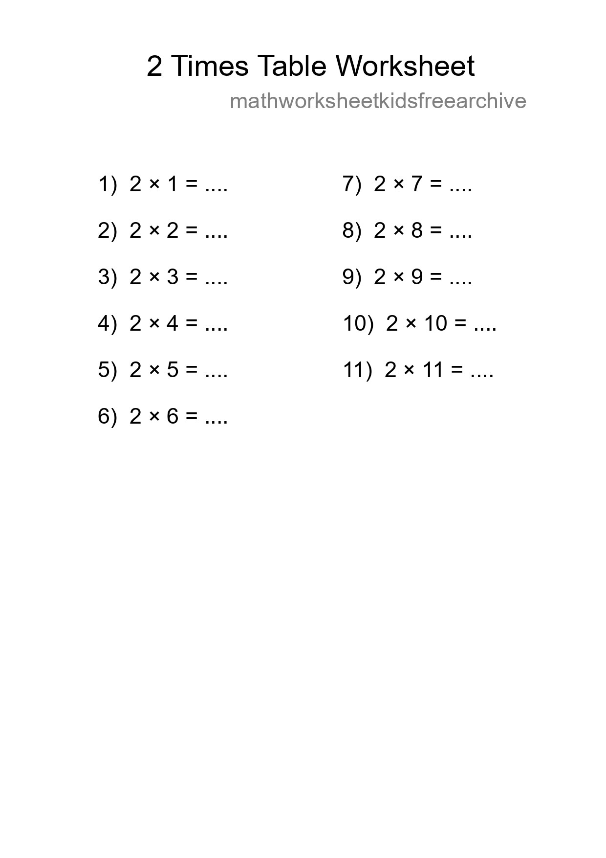 Grade 2 Multiplication Table 2 Practice - Part 31