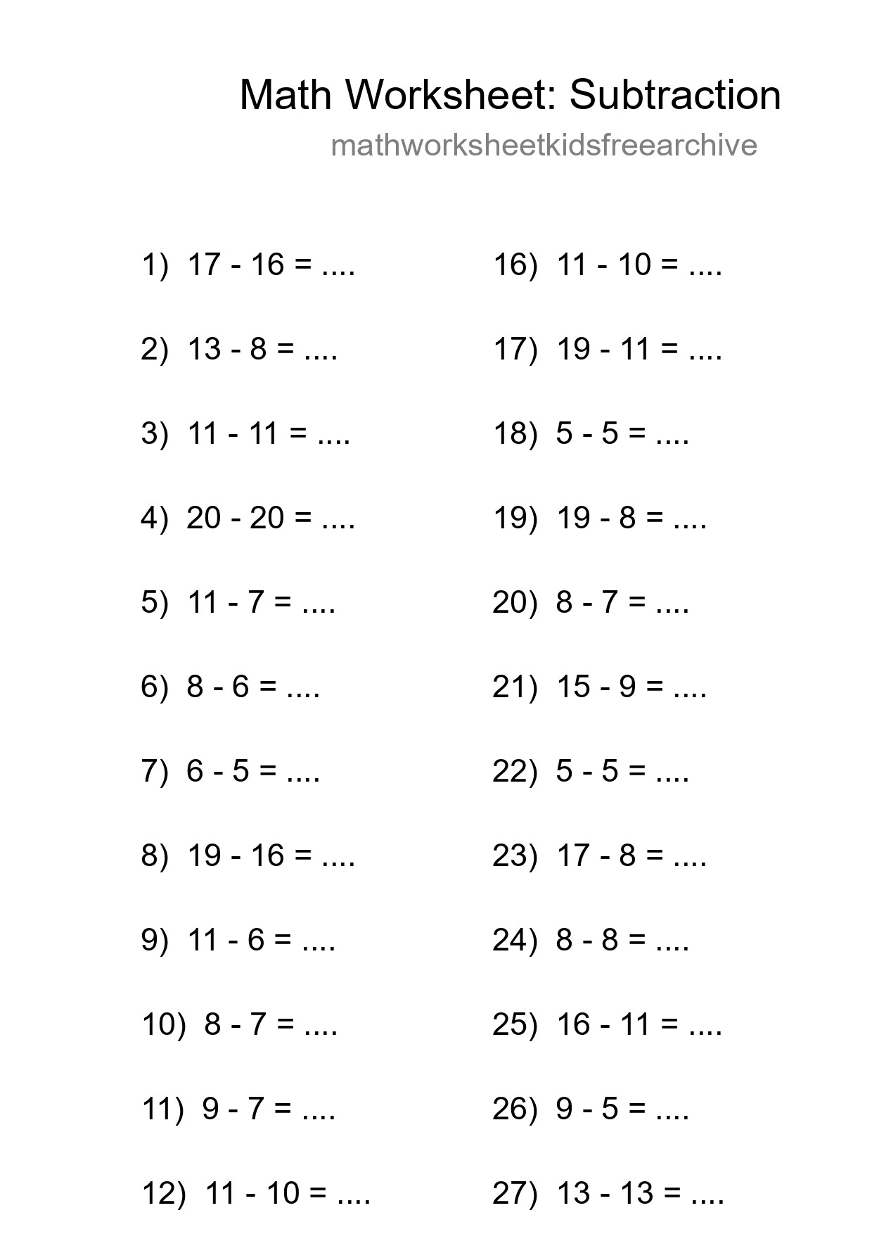 Grade 2 Subtraction Practice Worksheet (30 Problems) - Part 250