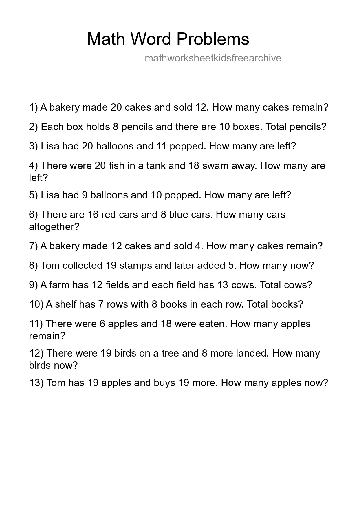 Math Word Problem Worksheet
