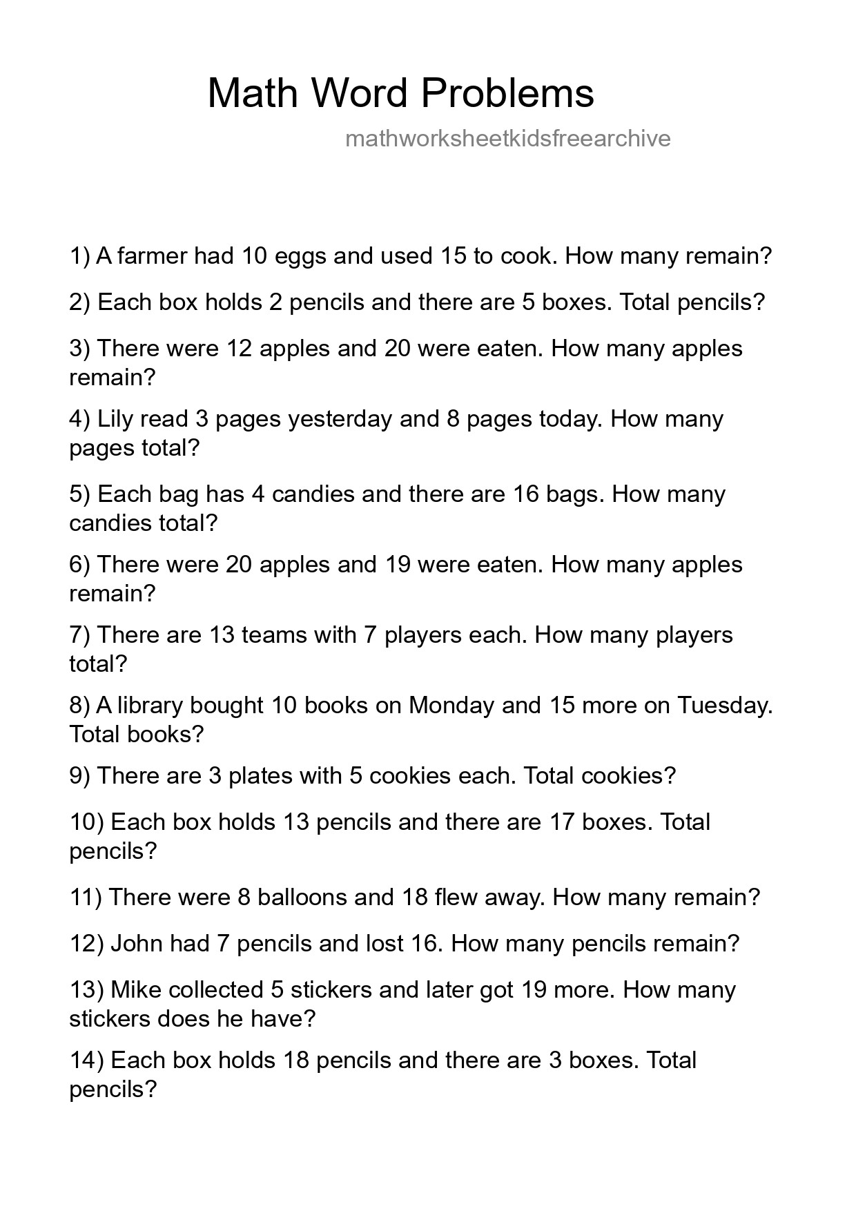 Math Word Problem Worksheet
