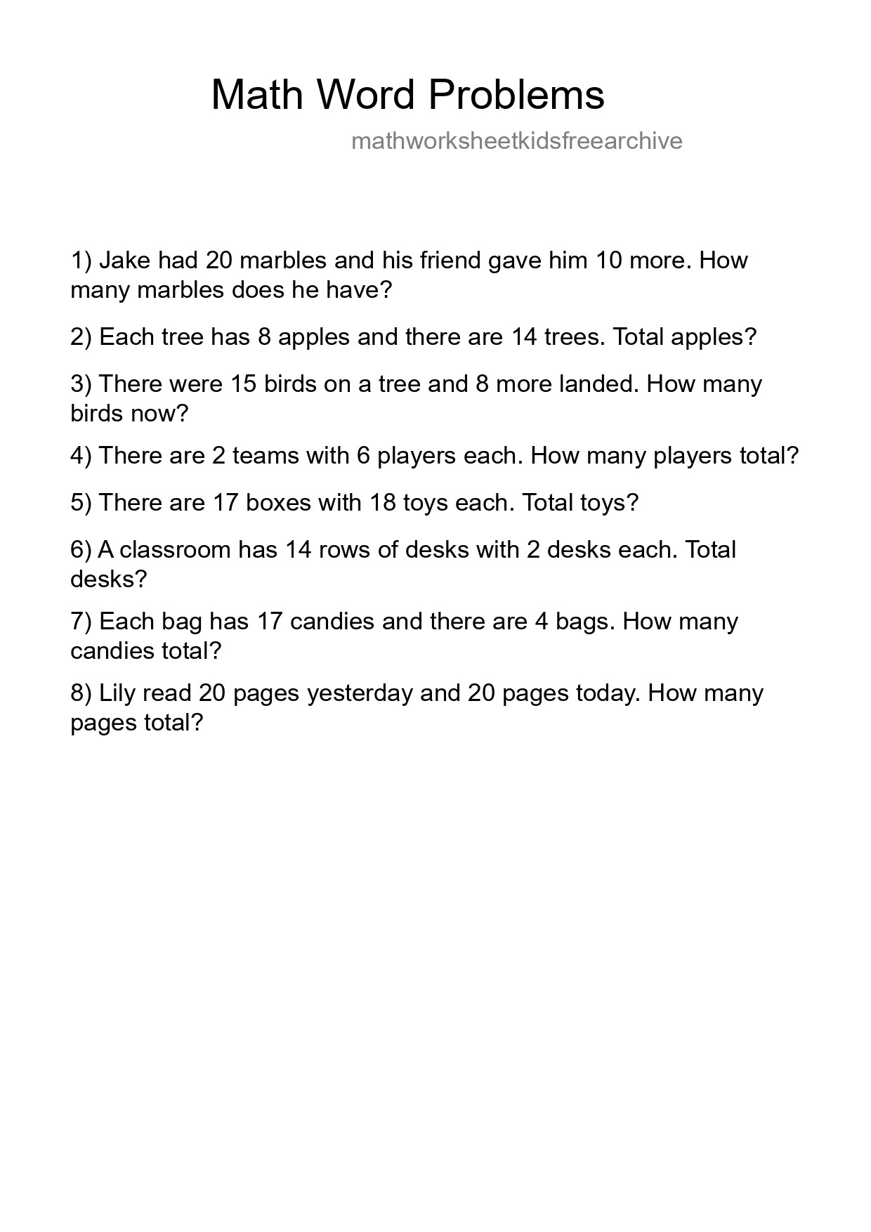 Math Word Problem Worksheet