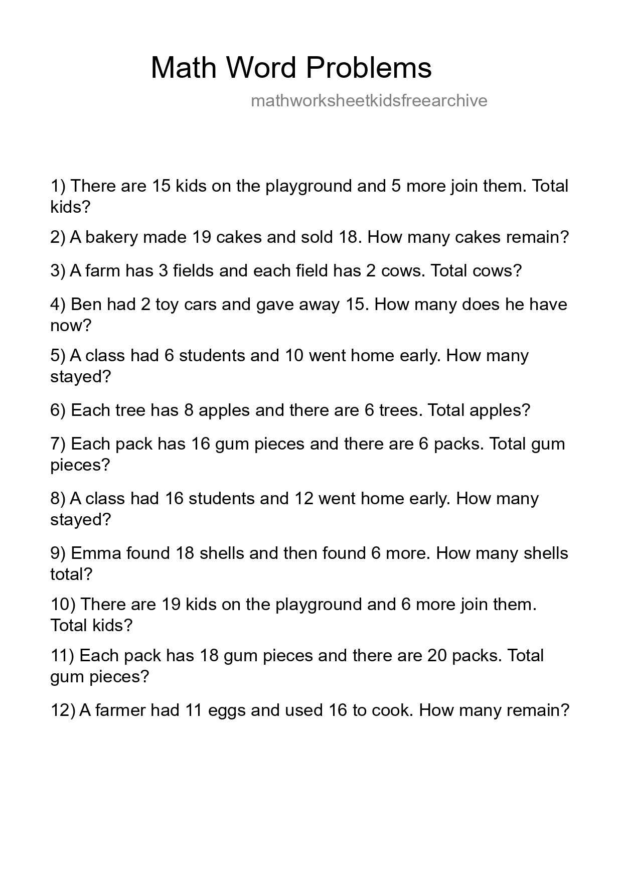 Math Word Problem Worksheet