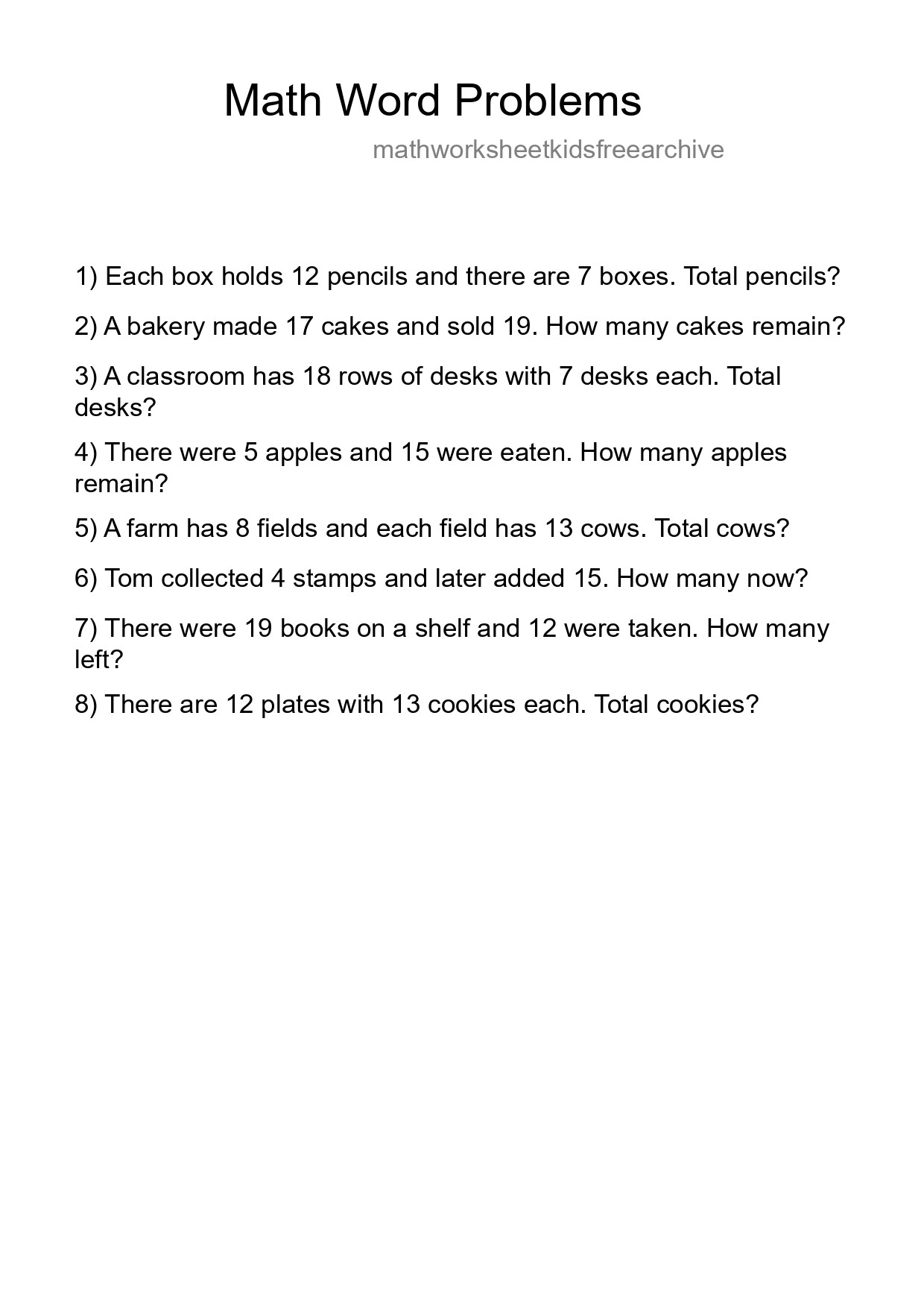 Math Word Problem Worksheet