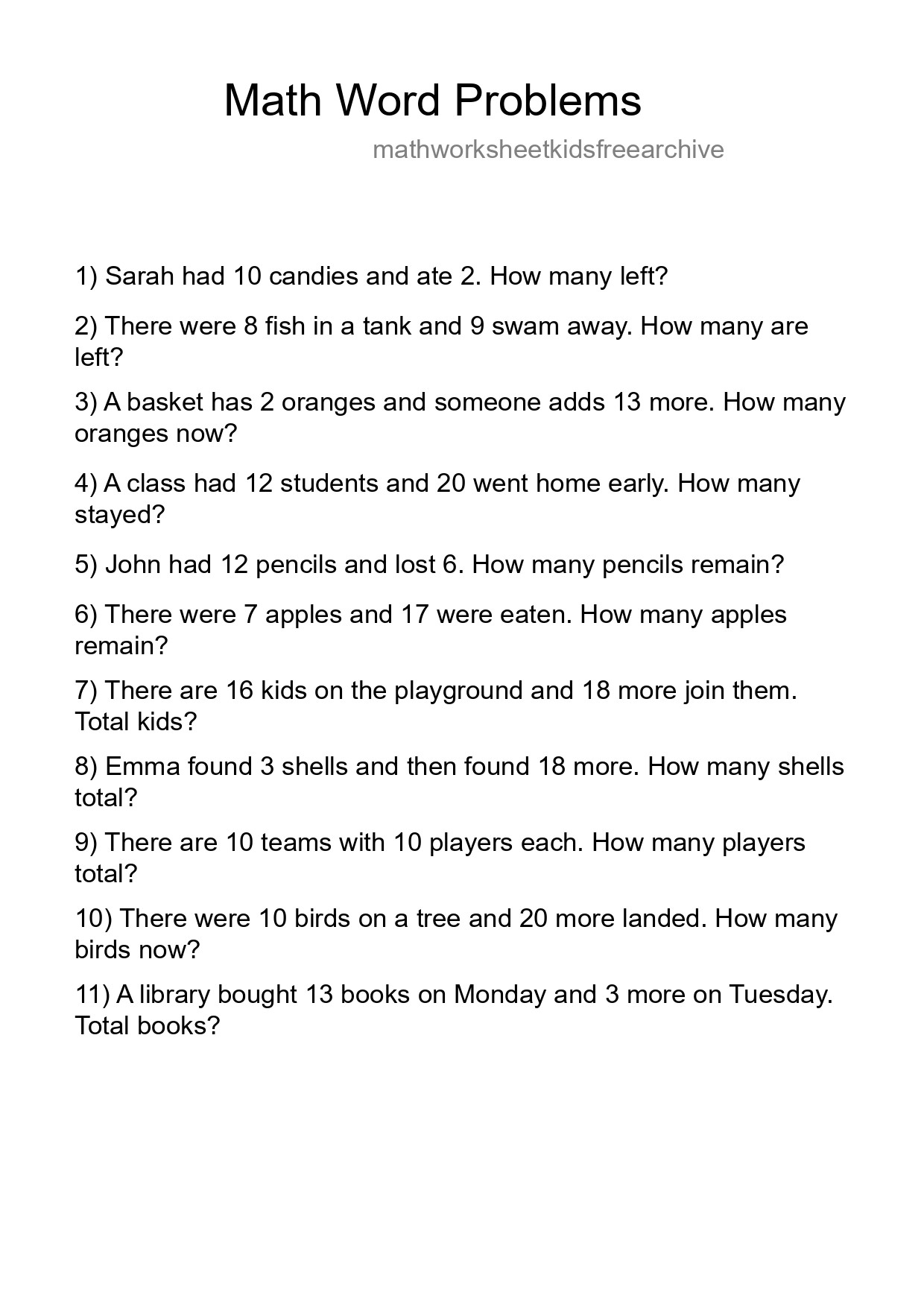 Math Word Problem Worksheet