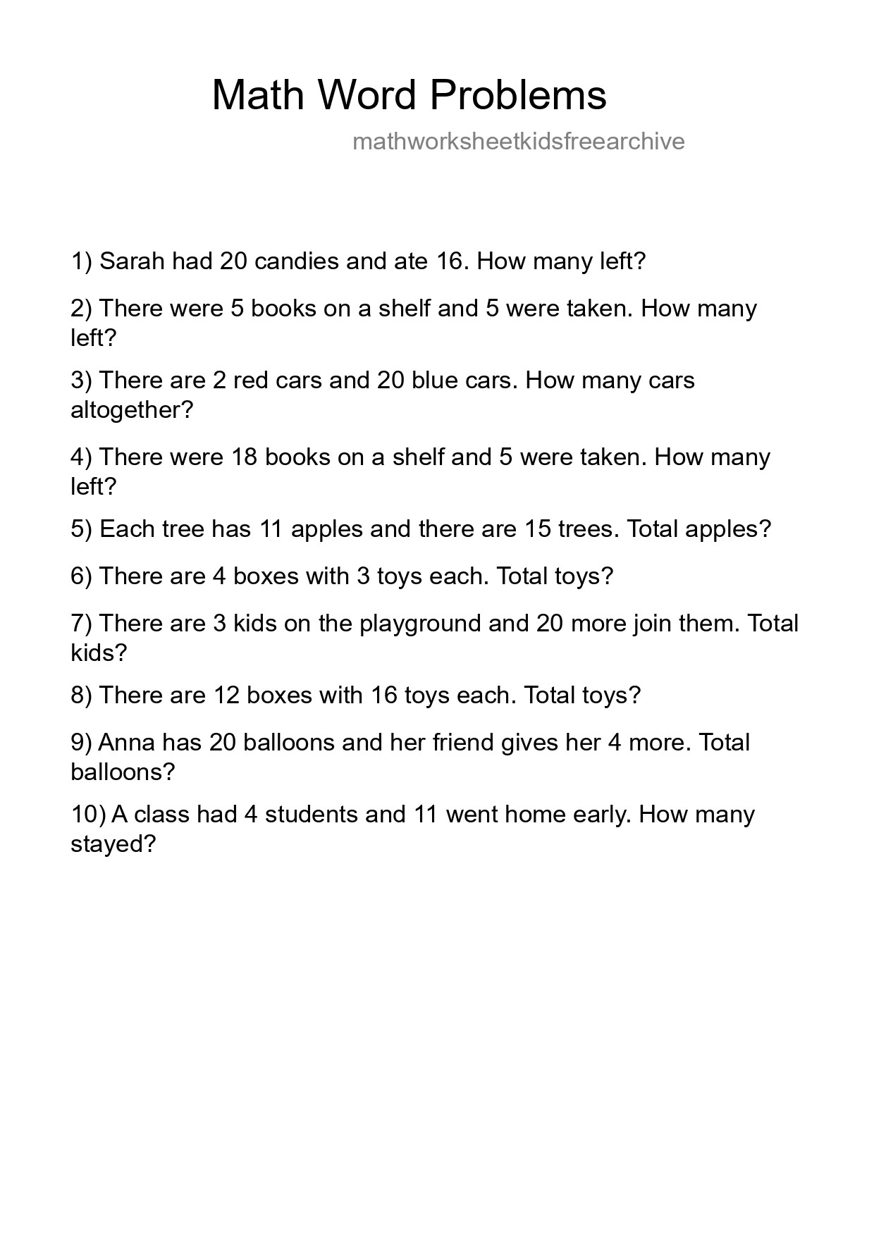 Math Word Problem Worksheet