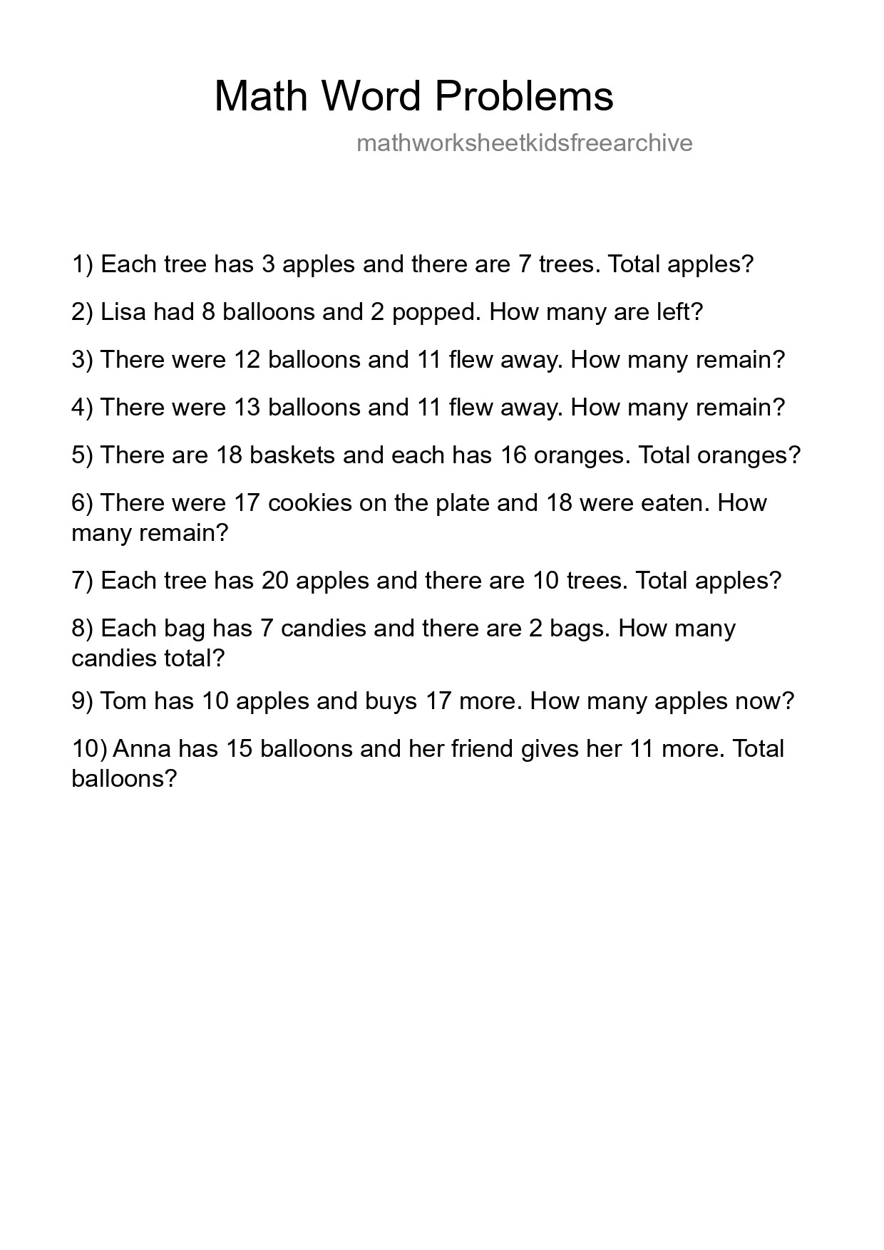 Math Word Problem Worksheet