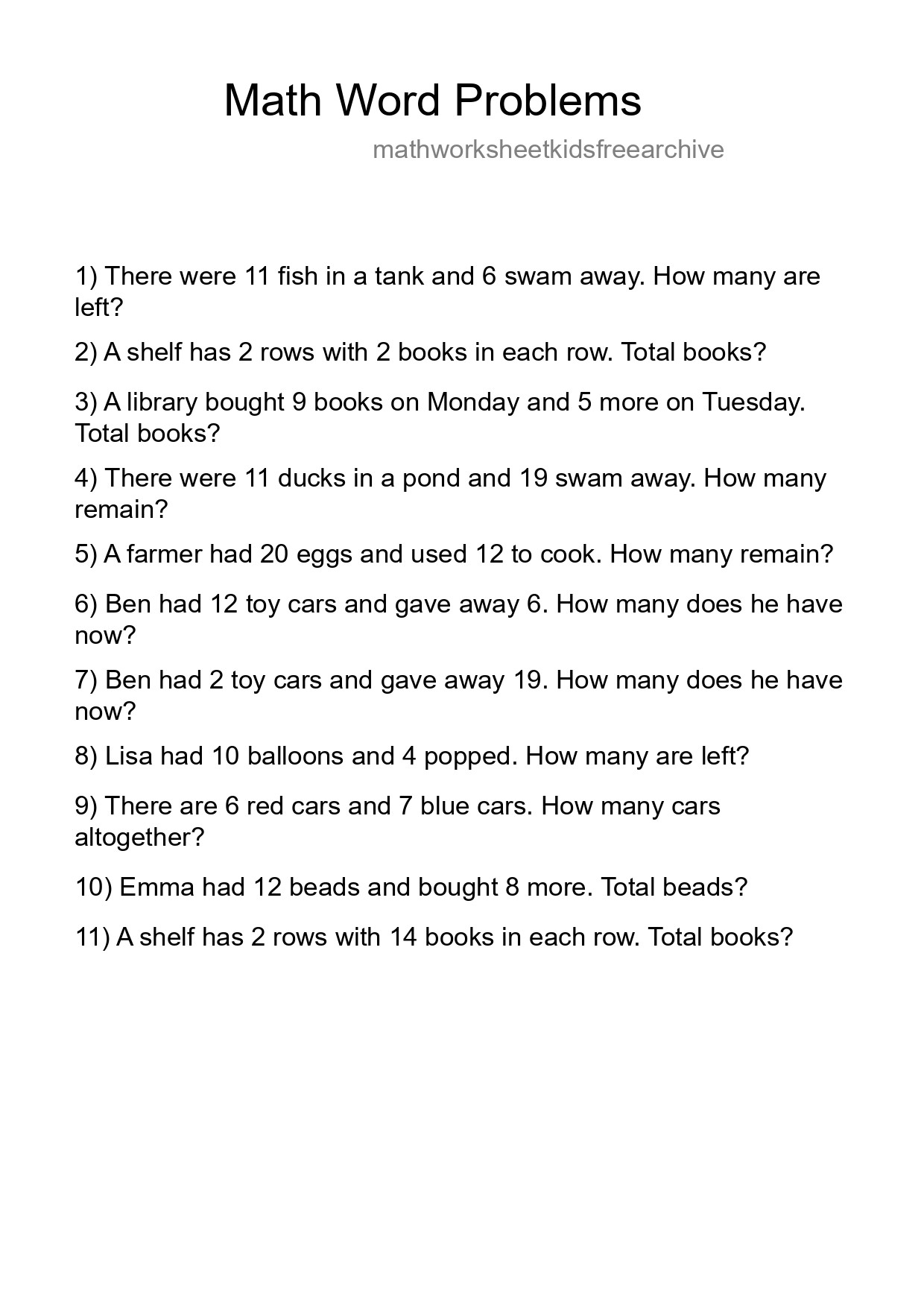 Math Word Problem Worksheet