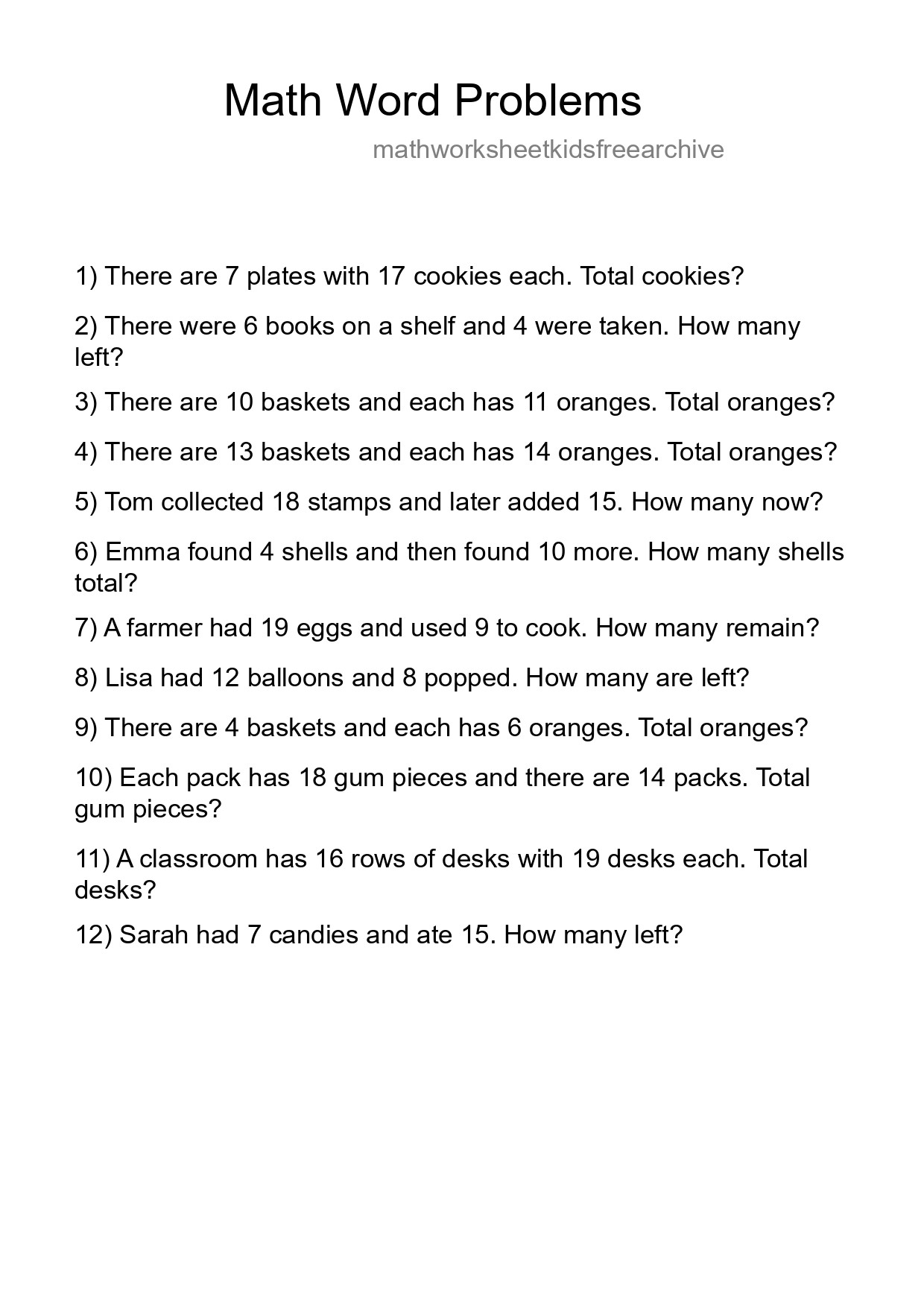 Math Word Problem Worksheet