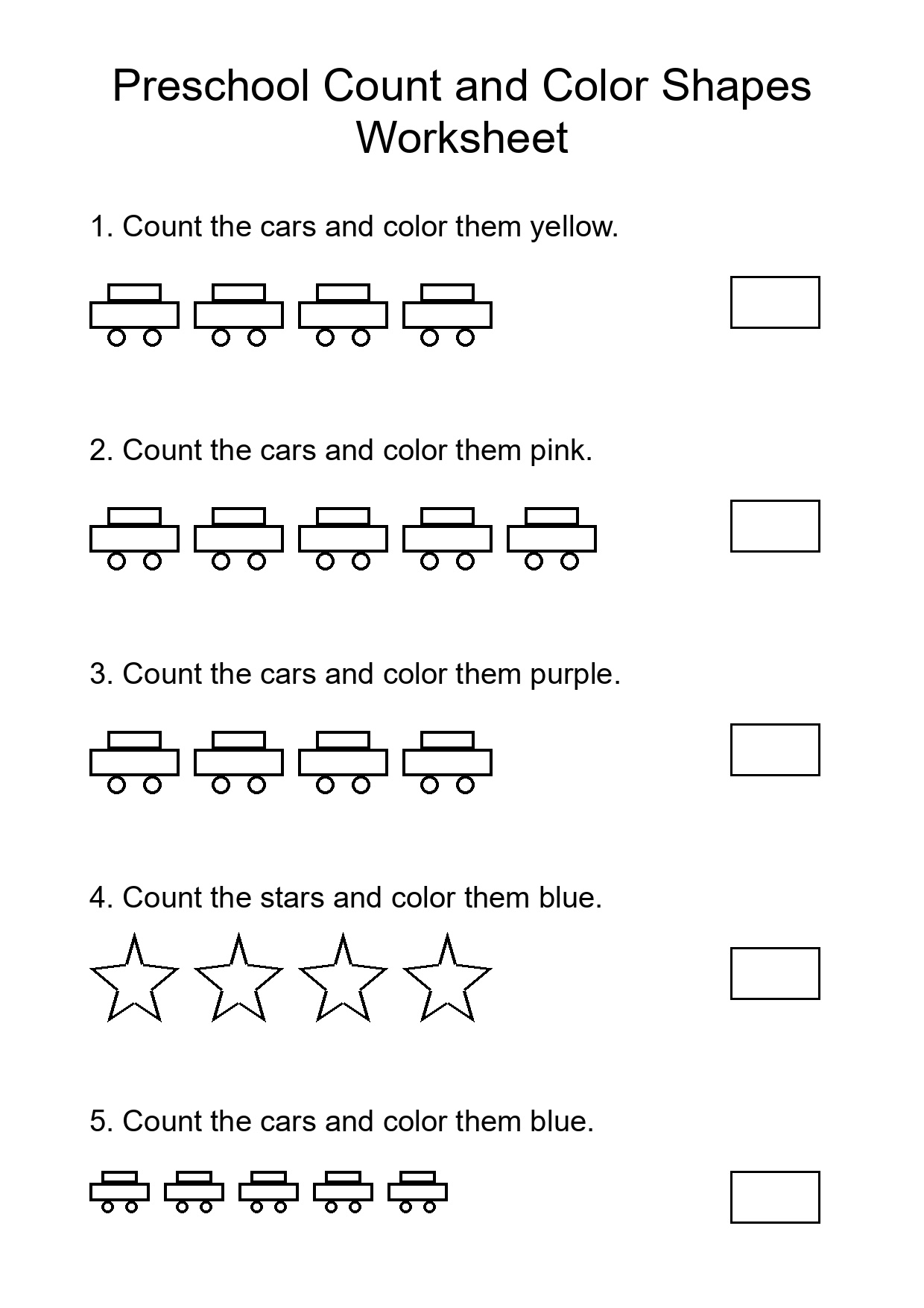 Preschool Count and Color Shapes Worksheet