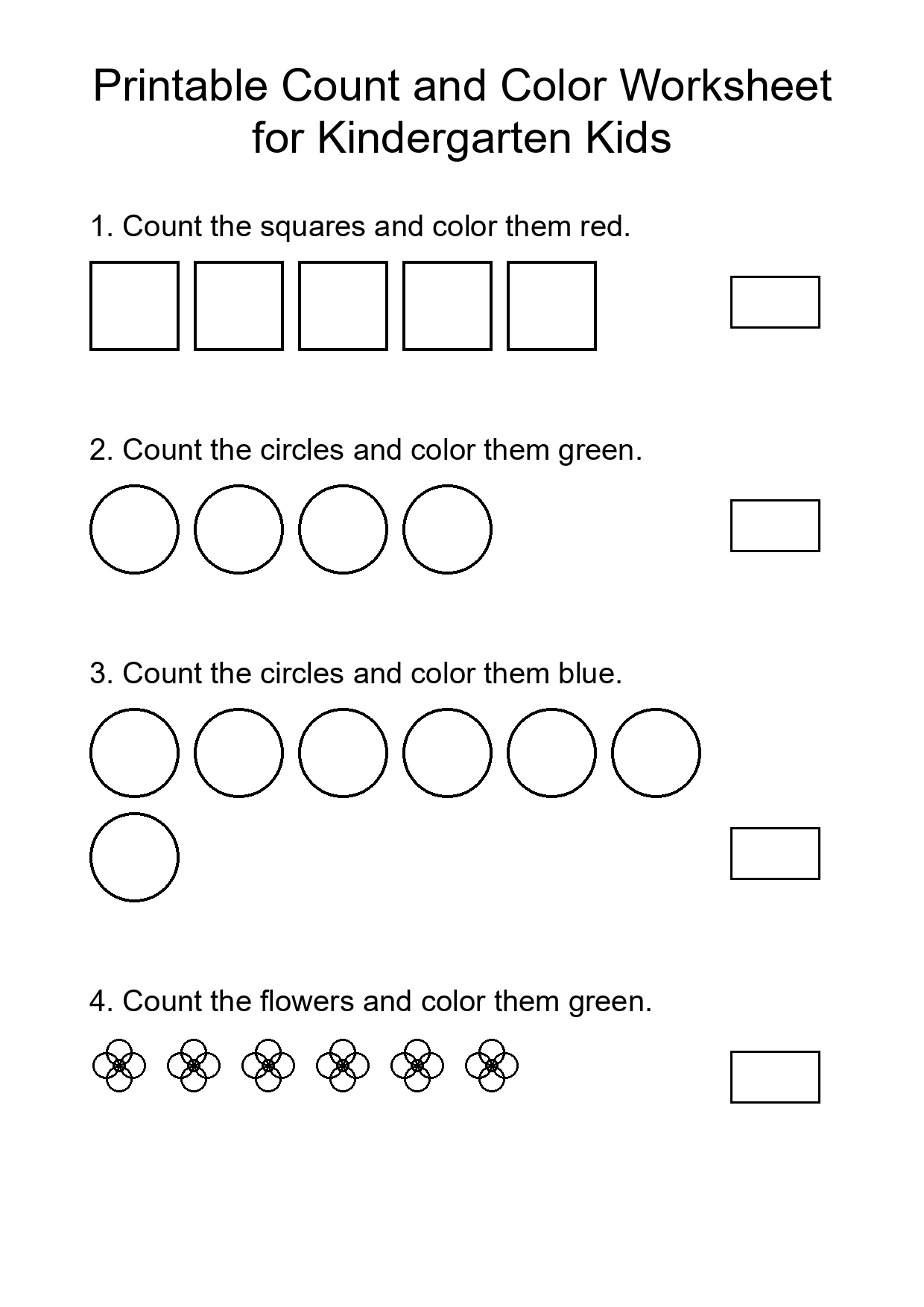 Printable Count and Color Worksheet for Kindergarten Kids
