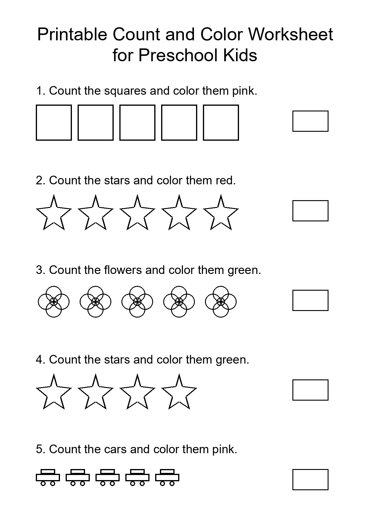 Printable Count and Color Worksheet for Preschool Kids