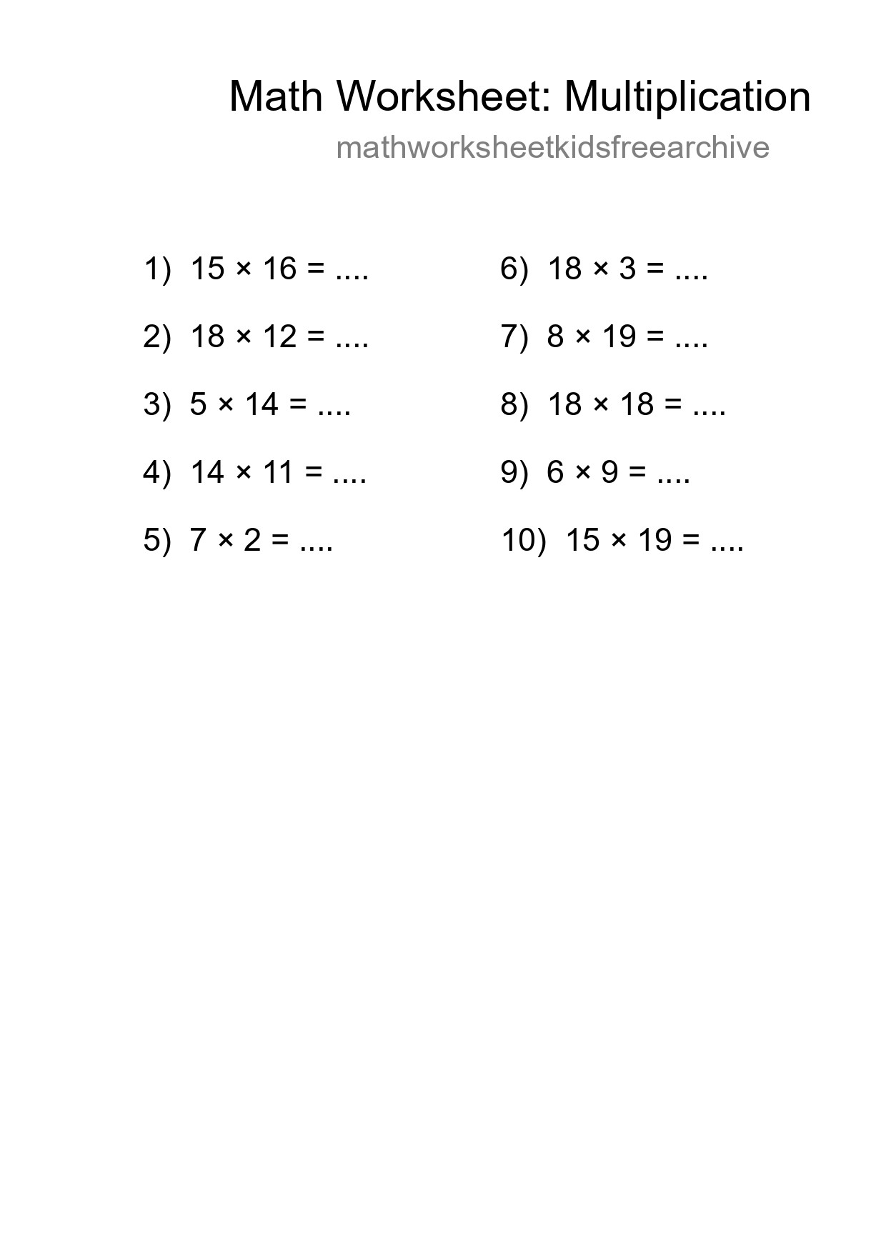 Printable Free 10 Multiplication Math Worksheet For Grade 2 - Part 216