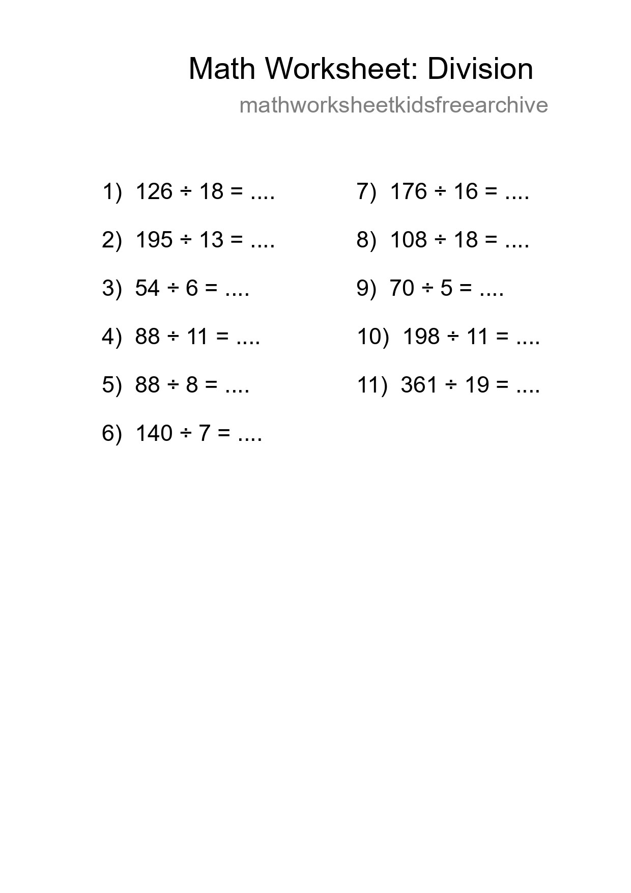 Printable Free 11 Division Math Worksheet For Grade 2 - Part 103