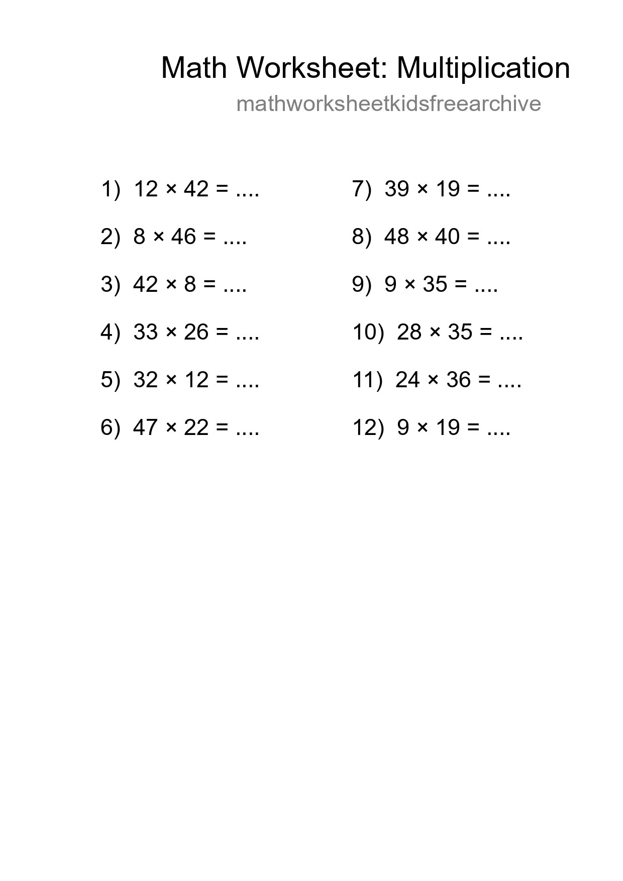 Printable Free 12 Multiplication Math Worksheet For Grade 2 - Part 51